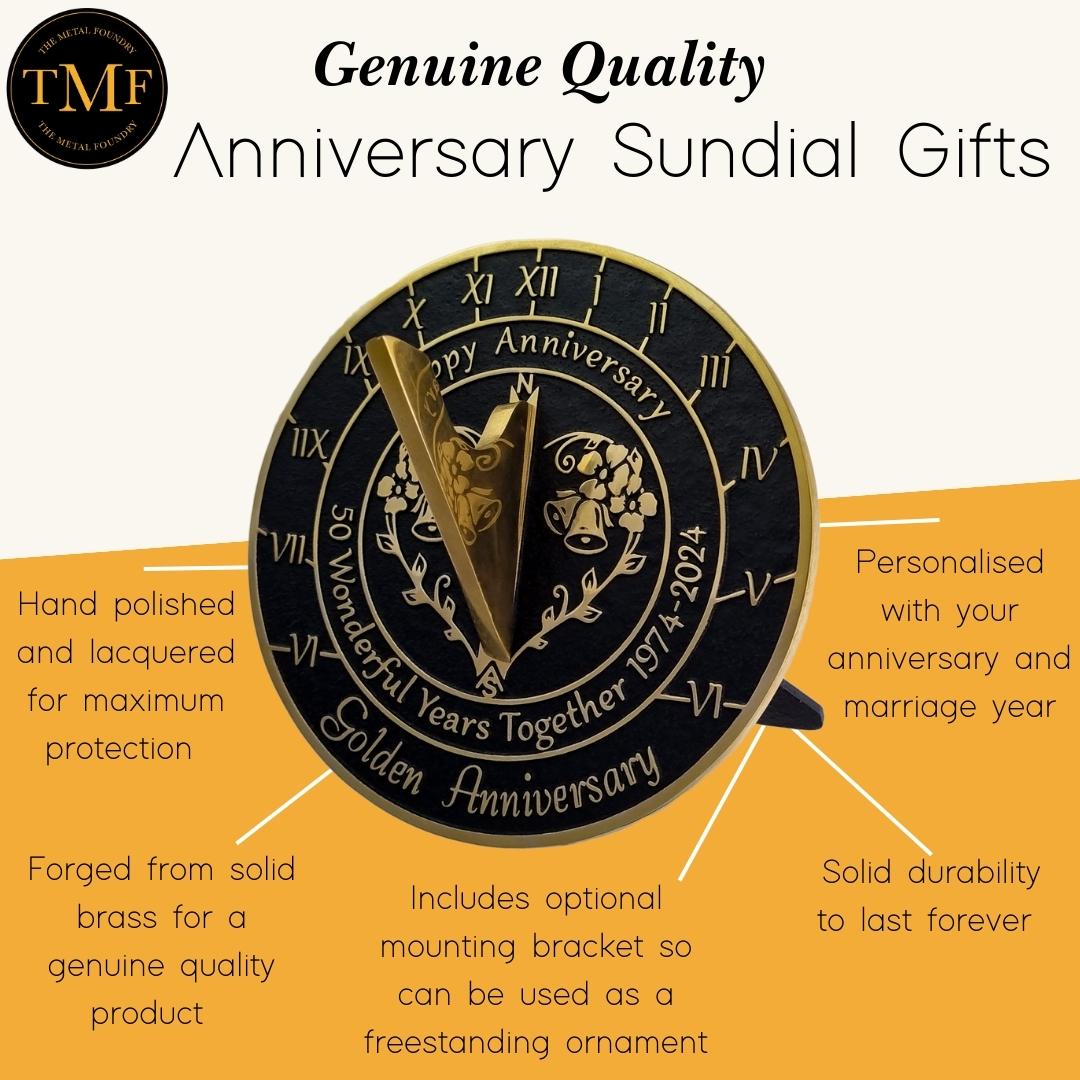 Golden 50th Anniversary Sundial Gift - The Metal Foundry