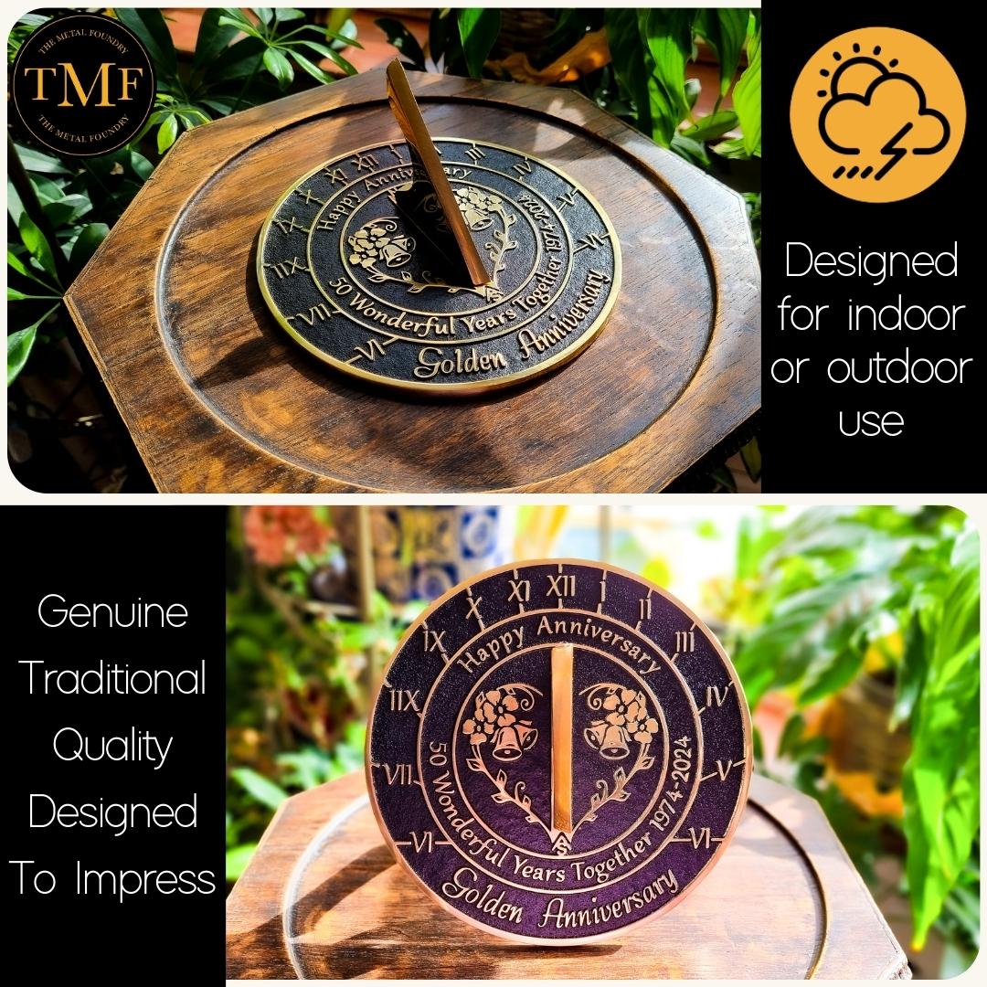 Golden 50th Anniversary Sundial Gift - The Metal Foundry