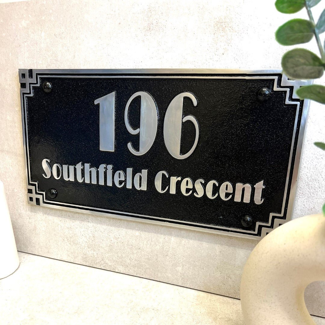 Large Cubic Art Deco Street & Number Sign - The Metal Foundry