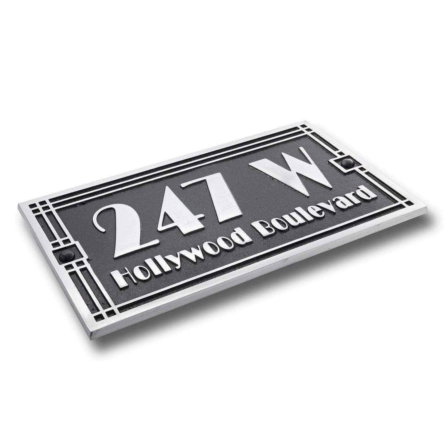 Large Linear Art Deco Street & Number Sign - The Metal Foundry