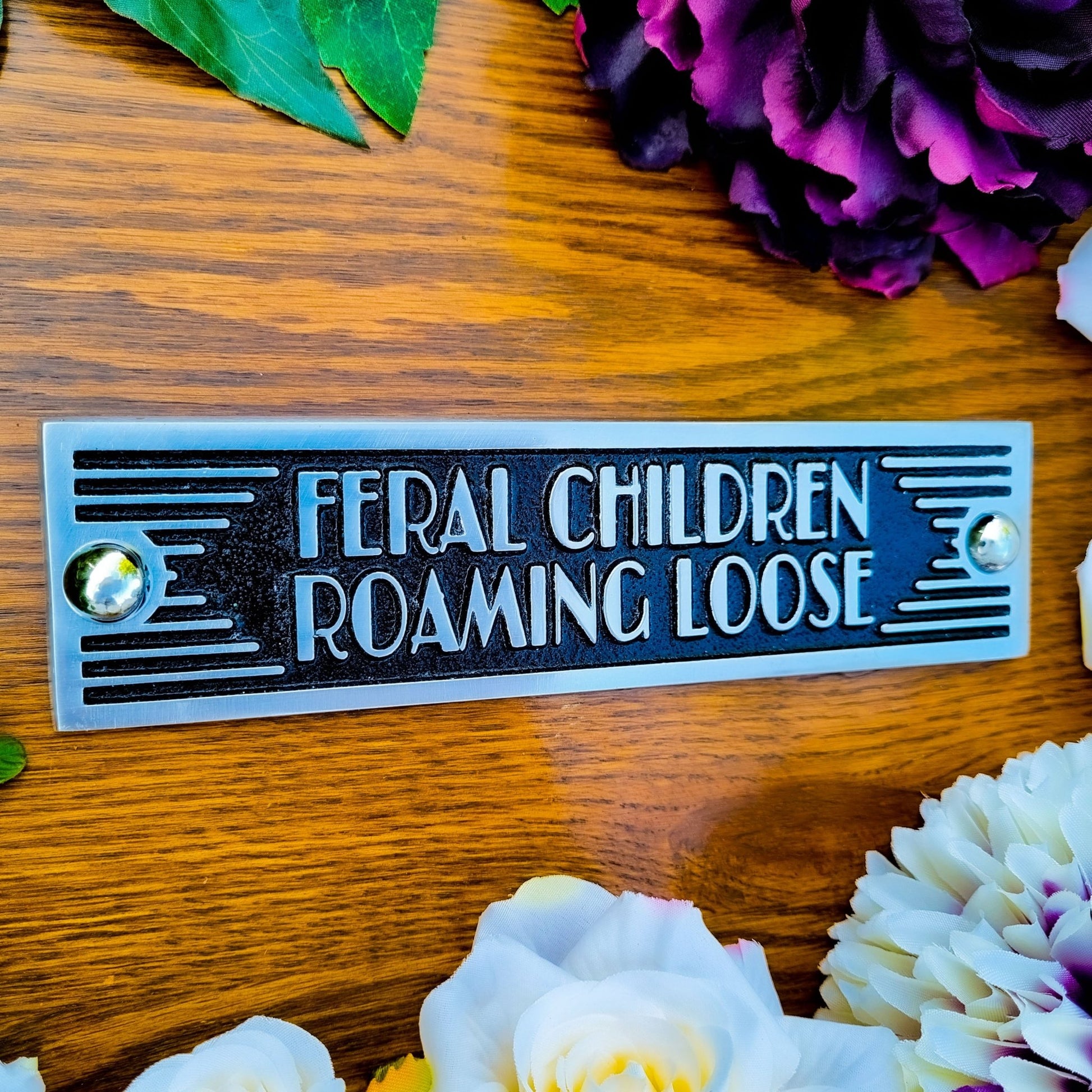 Art Deco 'Feral Children Running Loose' Door Sign - The Metal Foundry