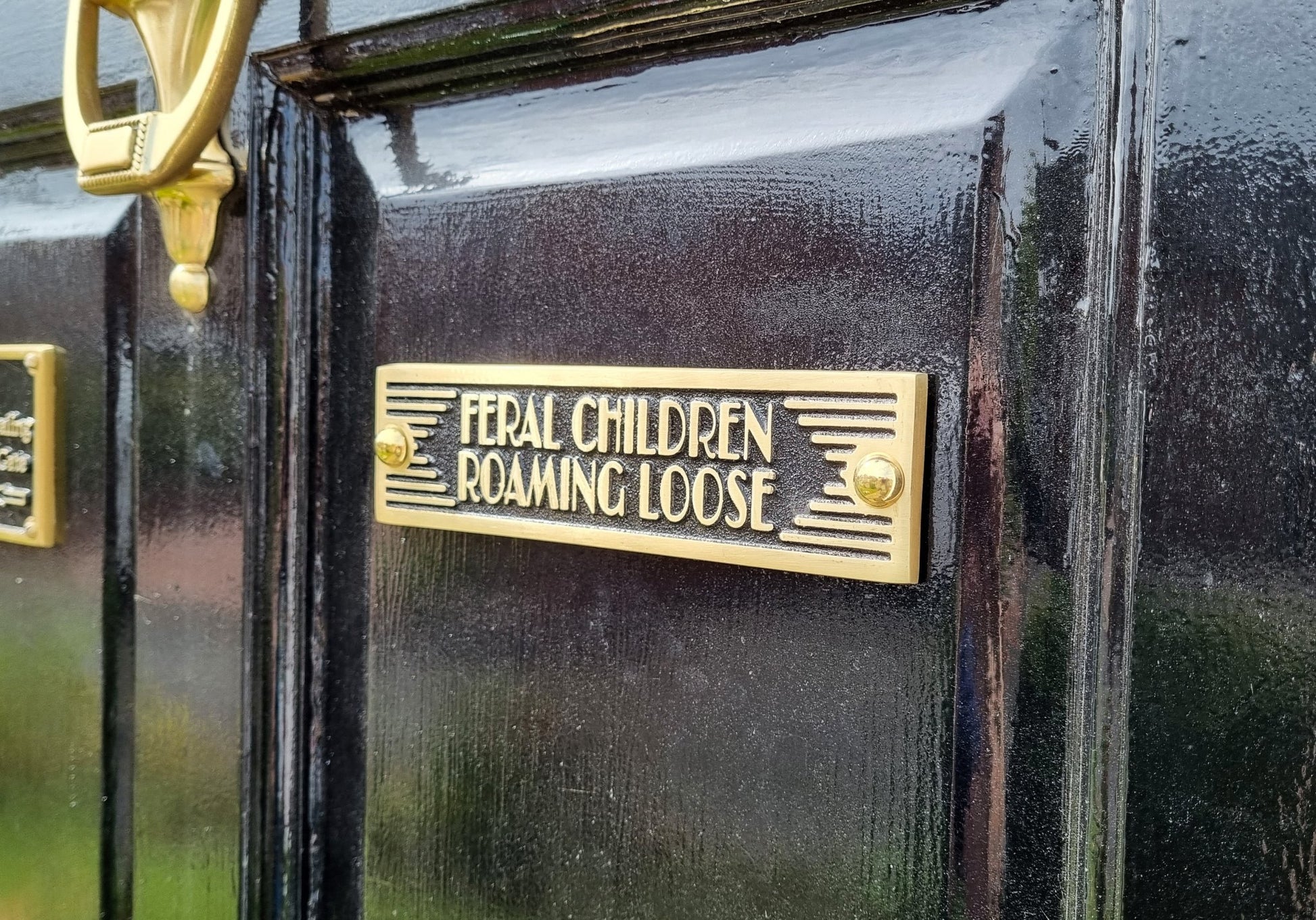 Art Deco 'Feral Children Running Loose' Door Sign - The Metal Foundry