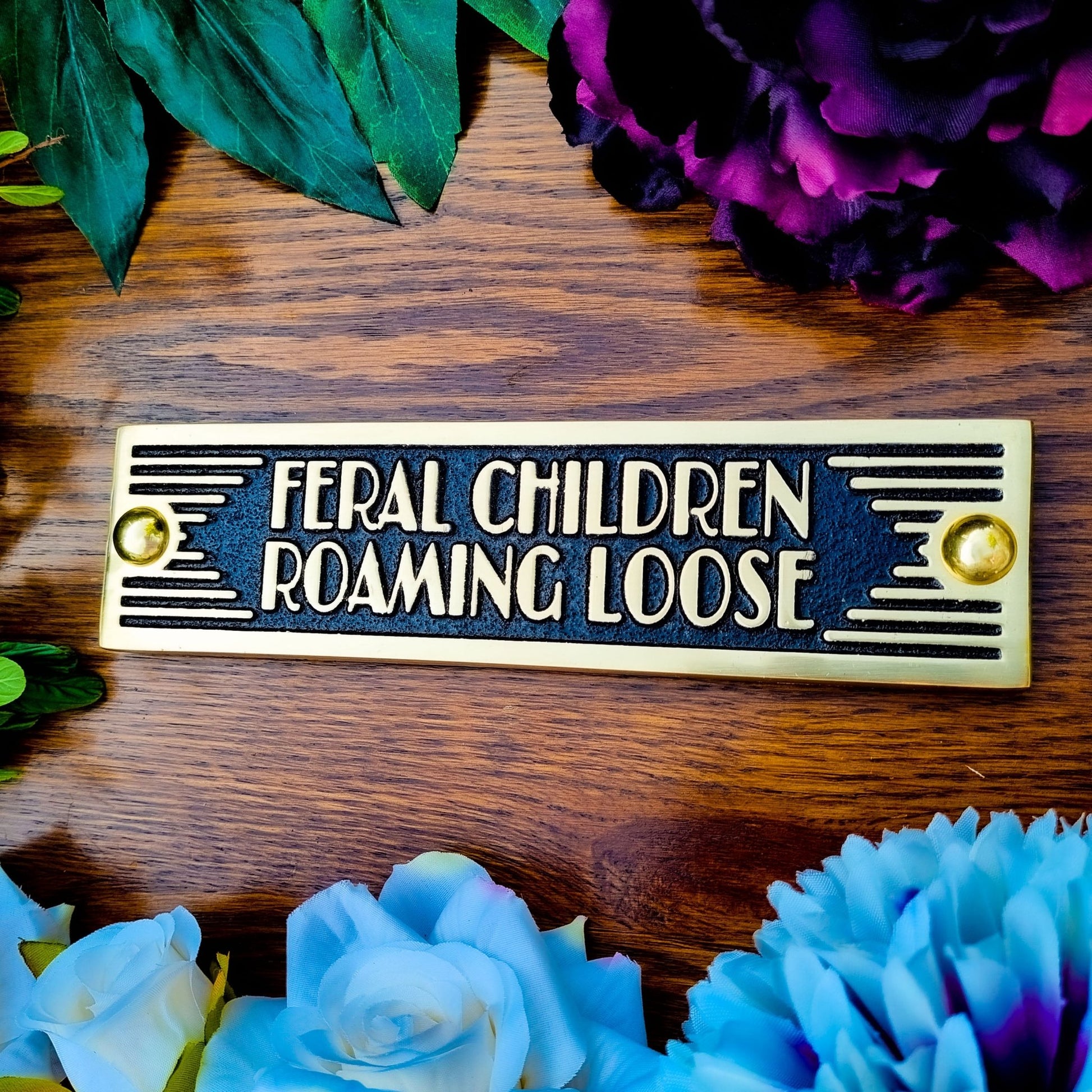 Art Deco 'Feral Children Running Loose' Door Sign - The Metal Foundry