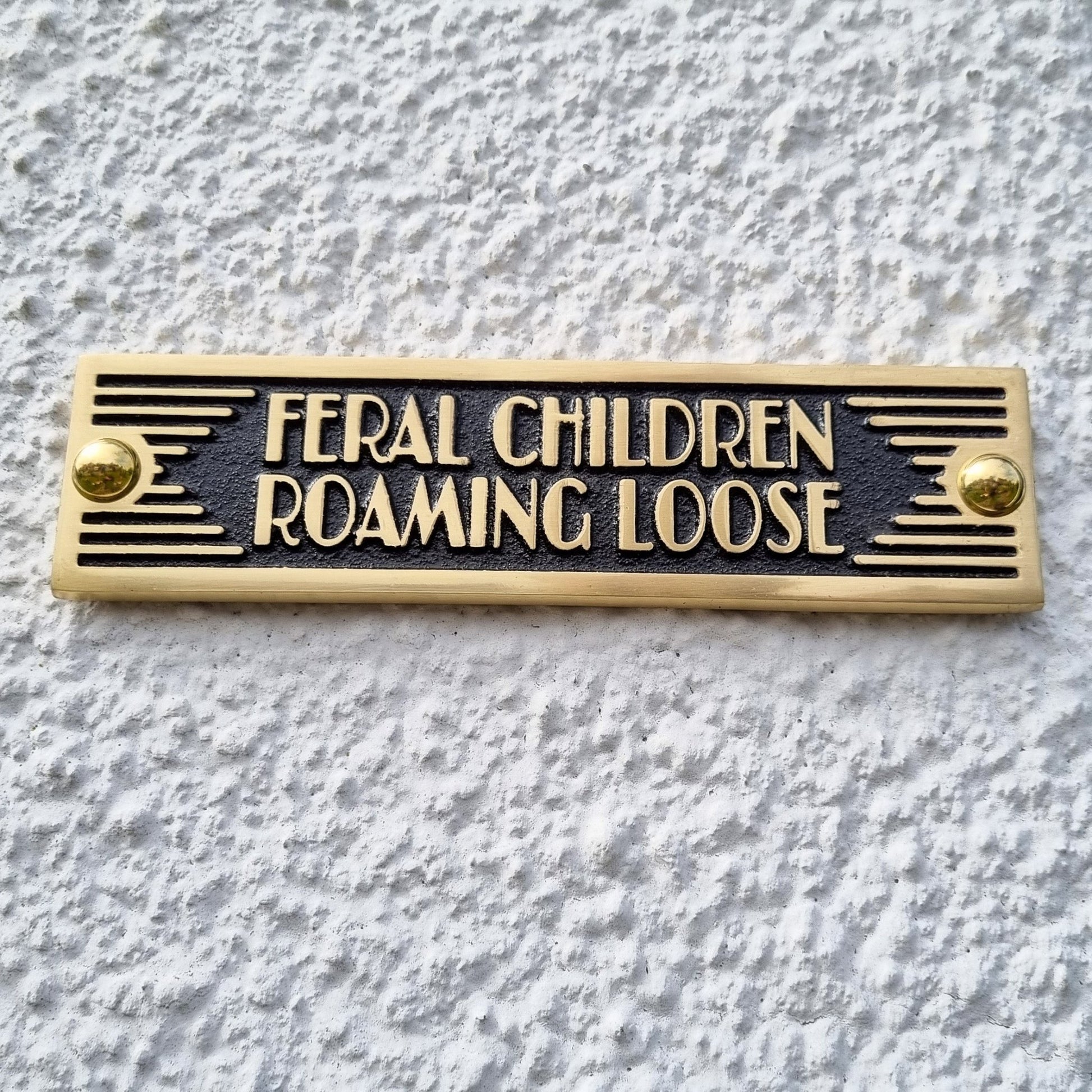 Art Deco 'Feral Children Running Loose' Door Sign - The Metal Foundry