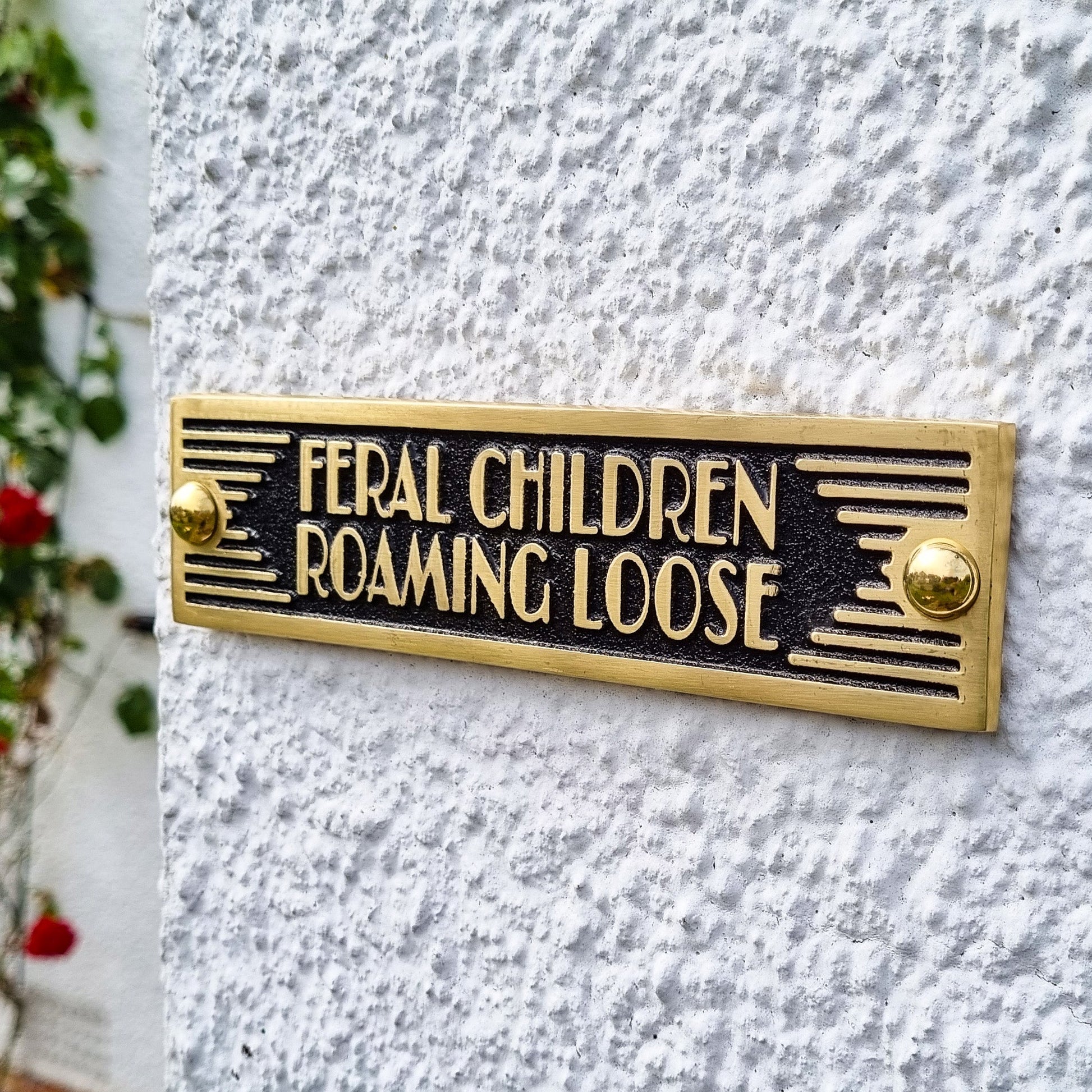 Art Deco 'Feral Children Running Loose' Door Sign - The Metal Foundry