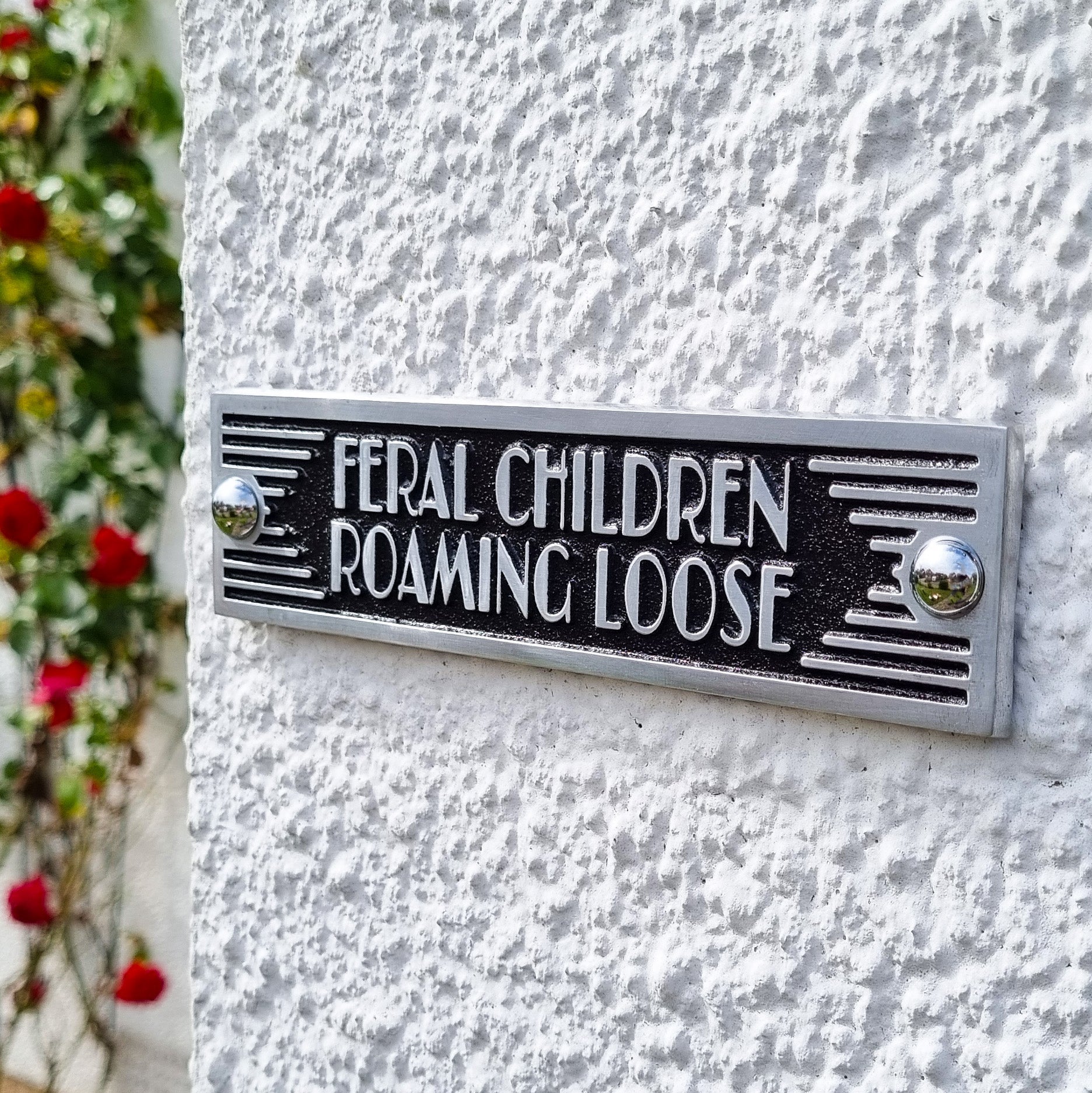 Art Deco 'Feral Children Running Loose' Door Sign - The Metal Foundry