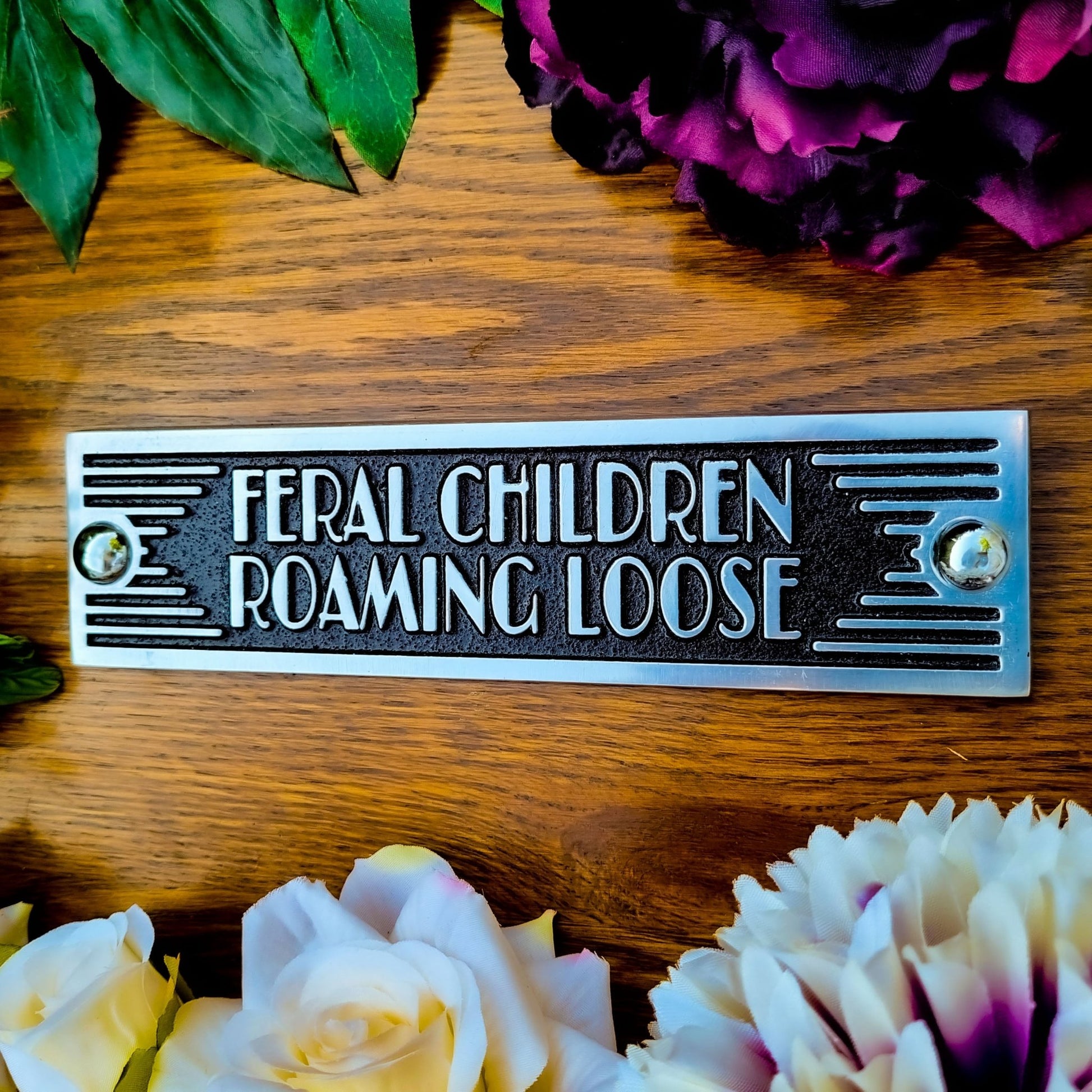 Art Deco 'Feral Children Running Loose' Door Sign - The Metal Foundry