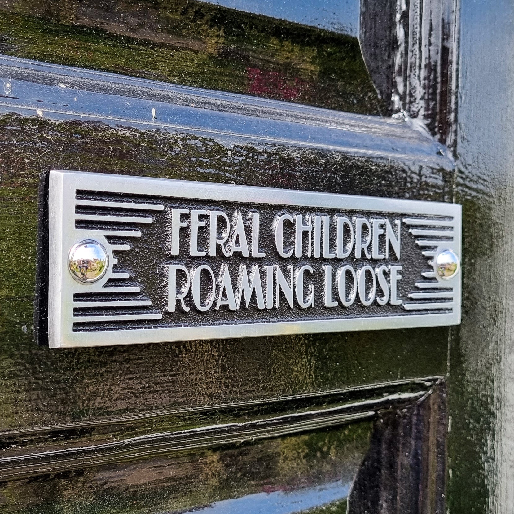Art Deco 'Feral Children Running Loose' Door Sign - The Metal Foundry
