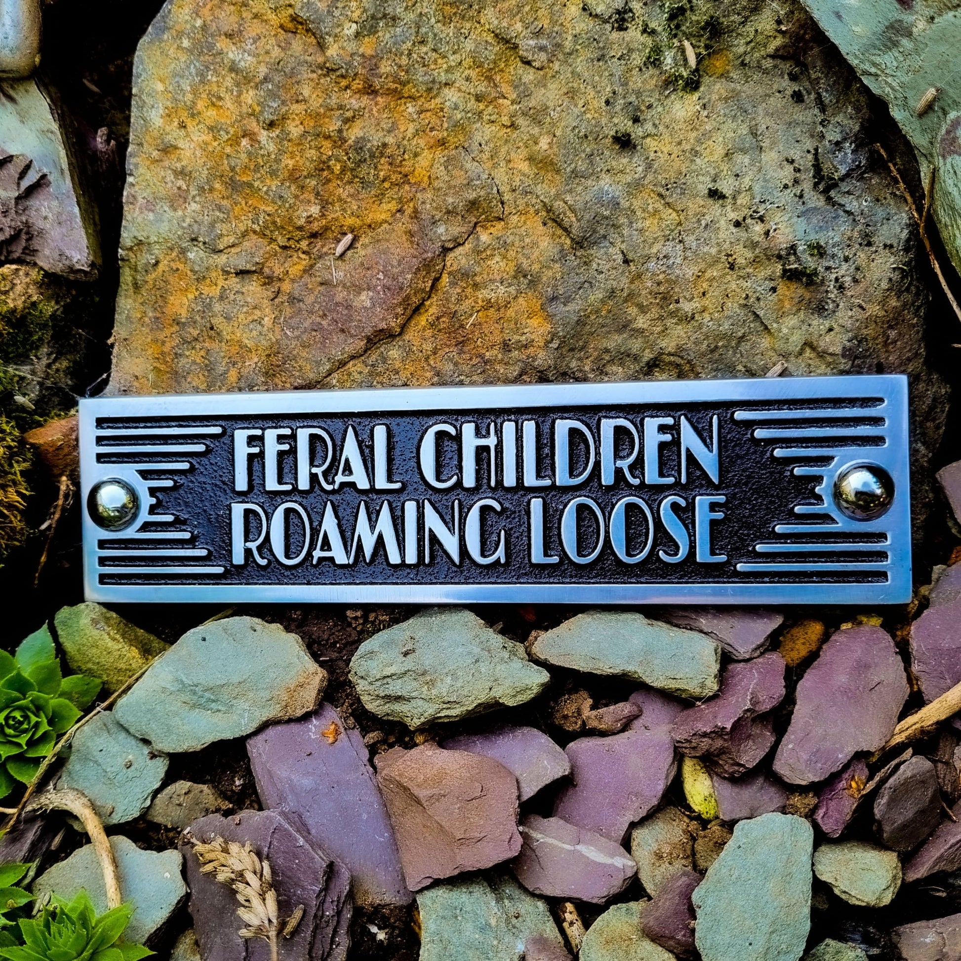 Art Deco 'Feral Children Running Loose' Door Sign - The Metal Foundry
