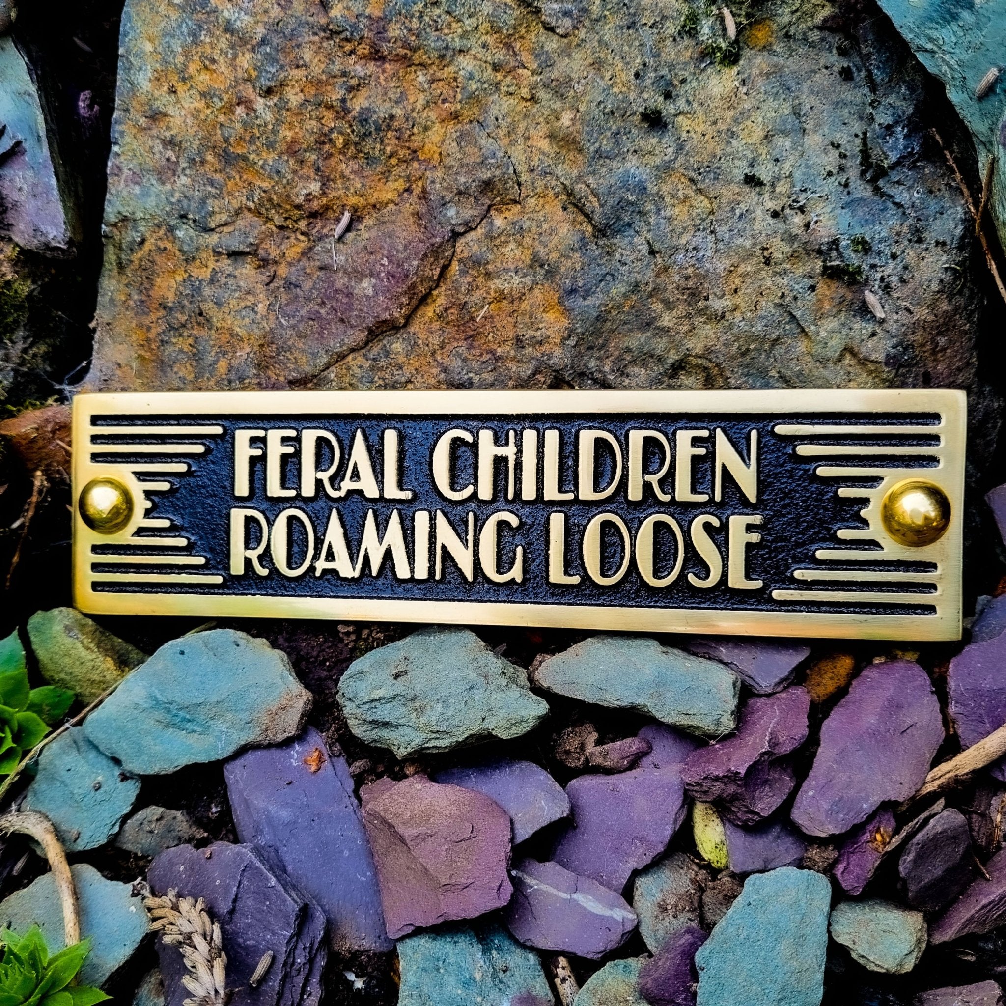 Art Deco 'Feral Children Running Loose' Door Sign - The Metal Foundry