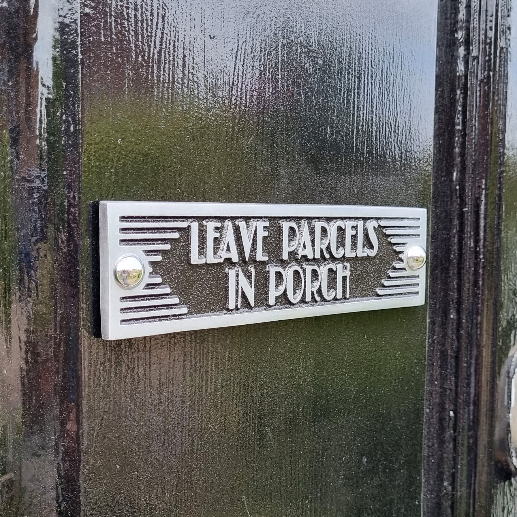 Art Deco 'Leave Parcels in Porch' Door Sign - The Metal Foundry
