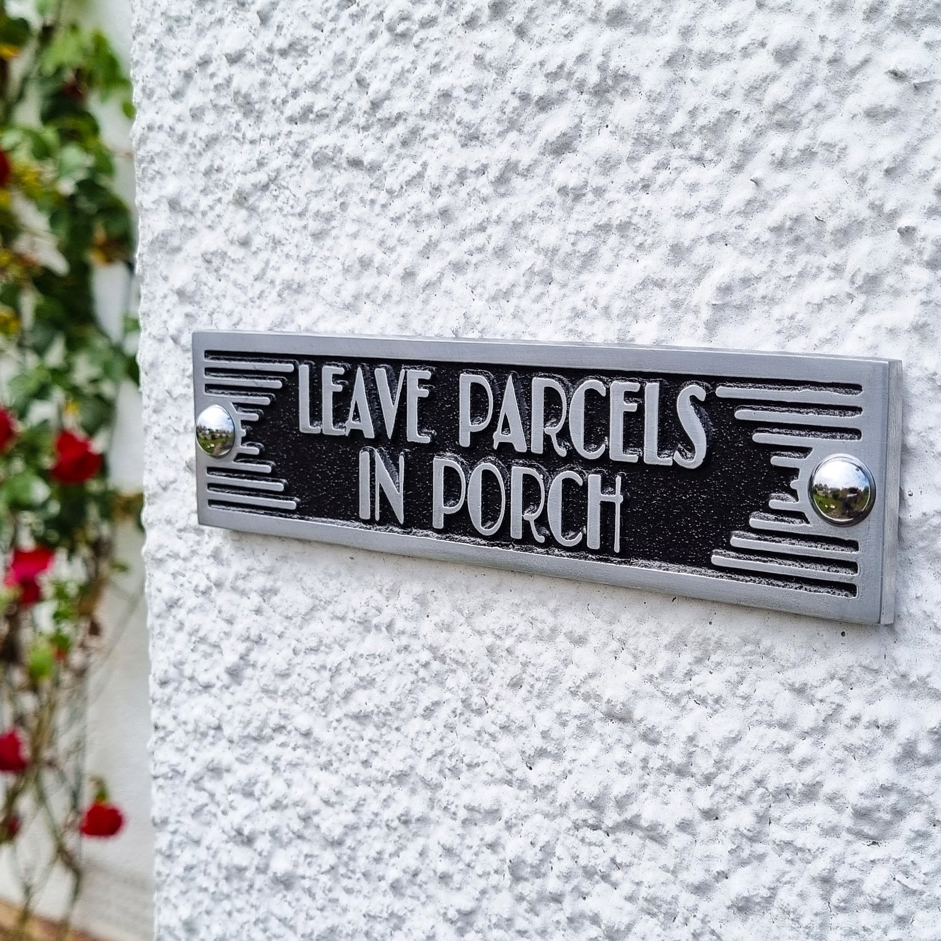 Art Deco 'Leave Parcels in Porch' Door Sign - The Metal Foundry