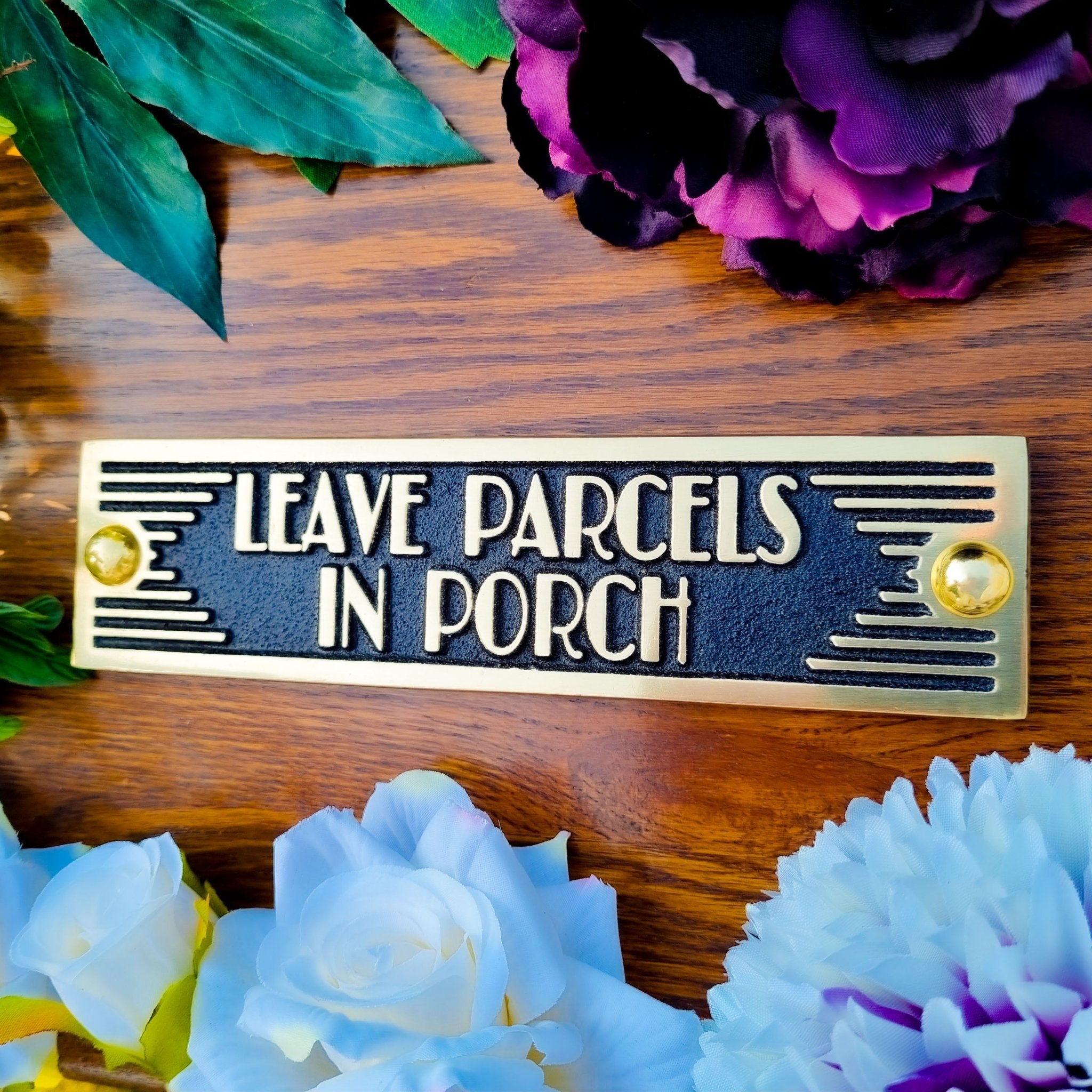 Art Deco 'Leave Parcels in Porch' Door Sign - The Metal Foundry