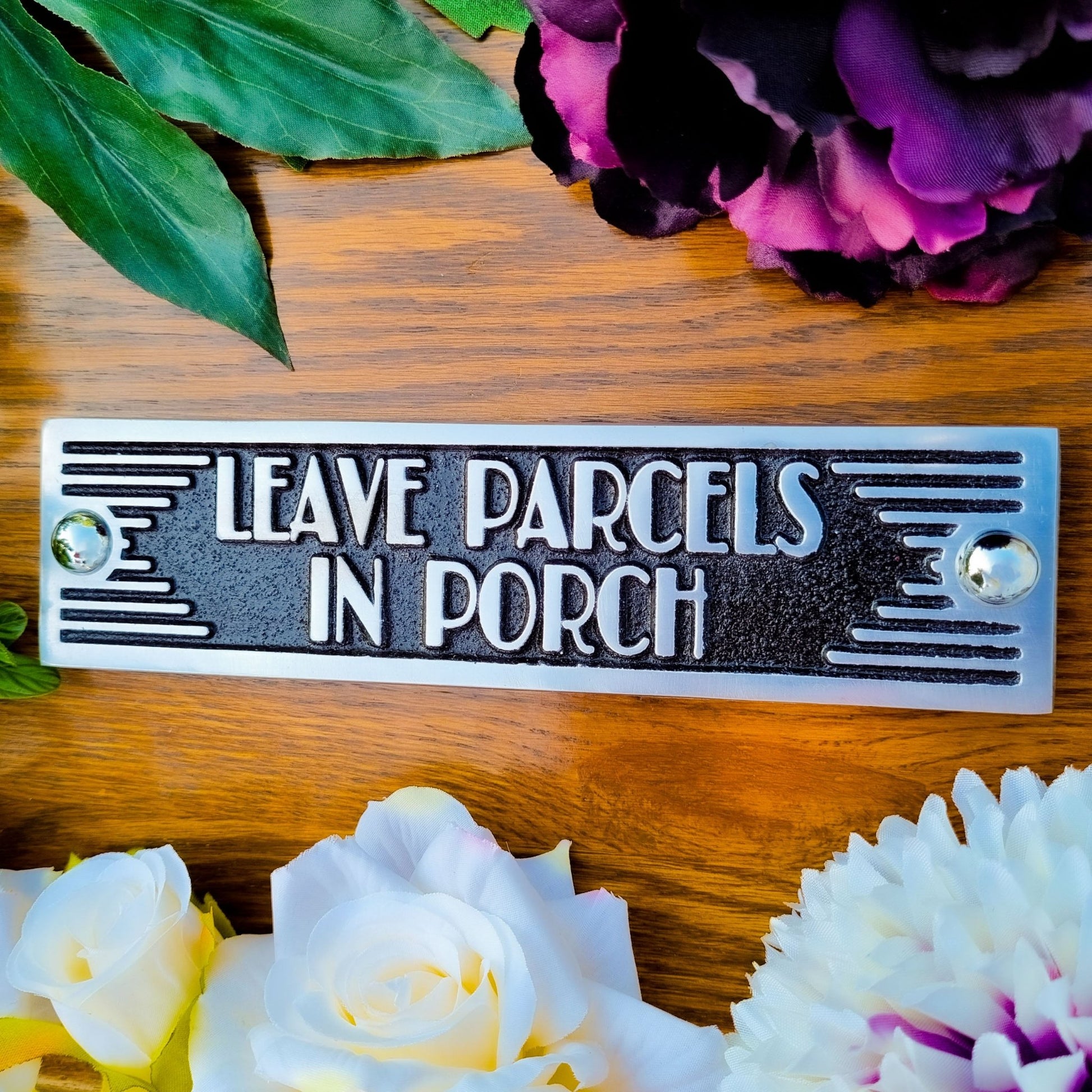 Art Deco 'Leave Parcels in Porch' Door Sign - The Metal Foundry