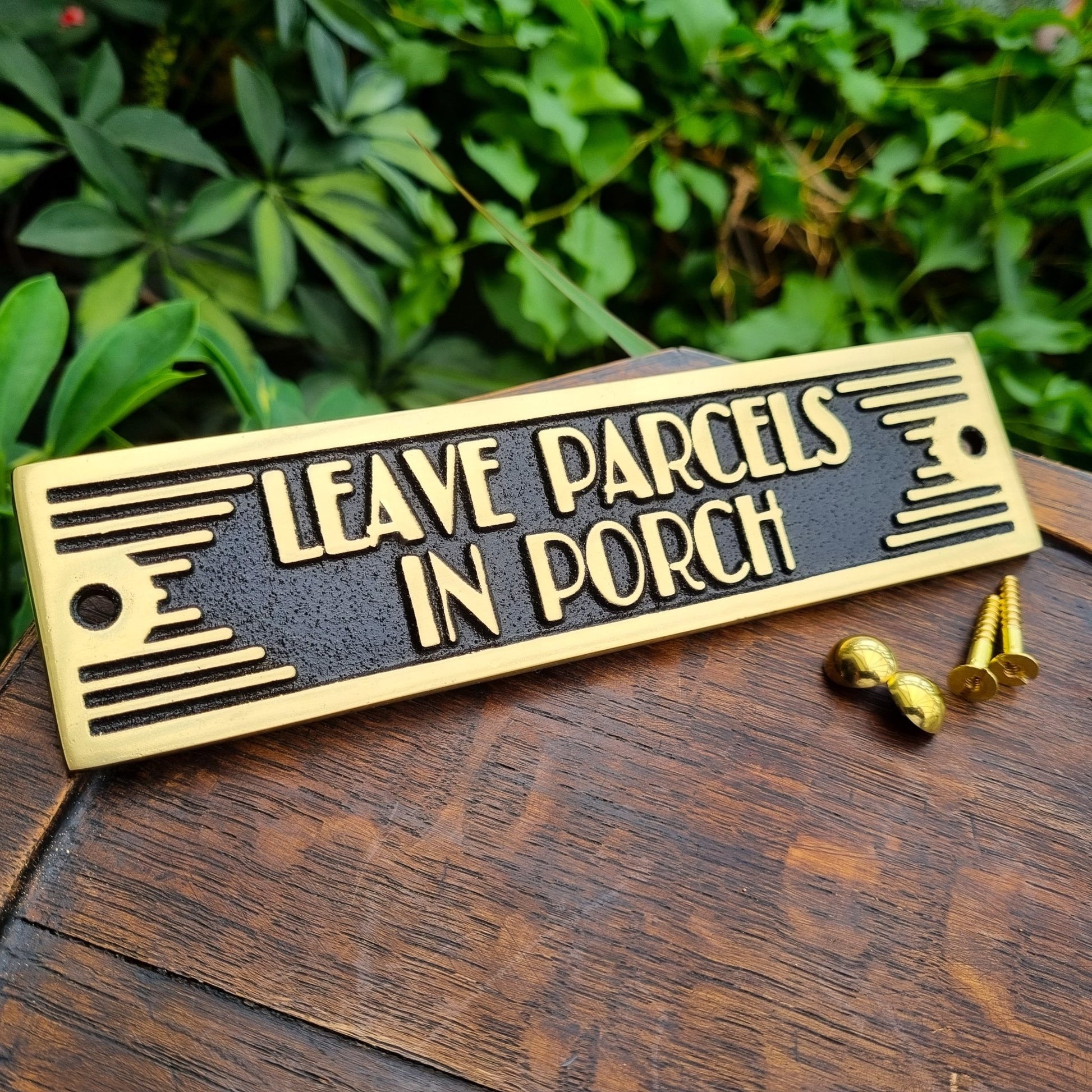 Art Deco 'Leave Parcels in Porch' Door Sign - The Metal Foundry