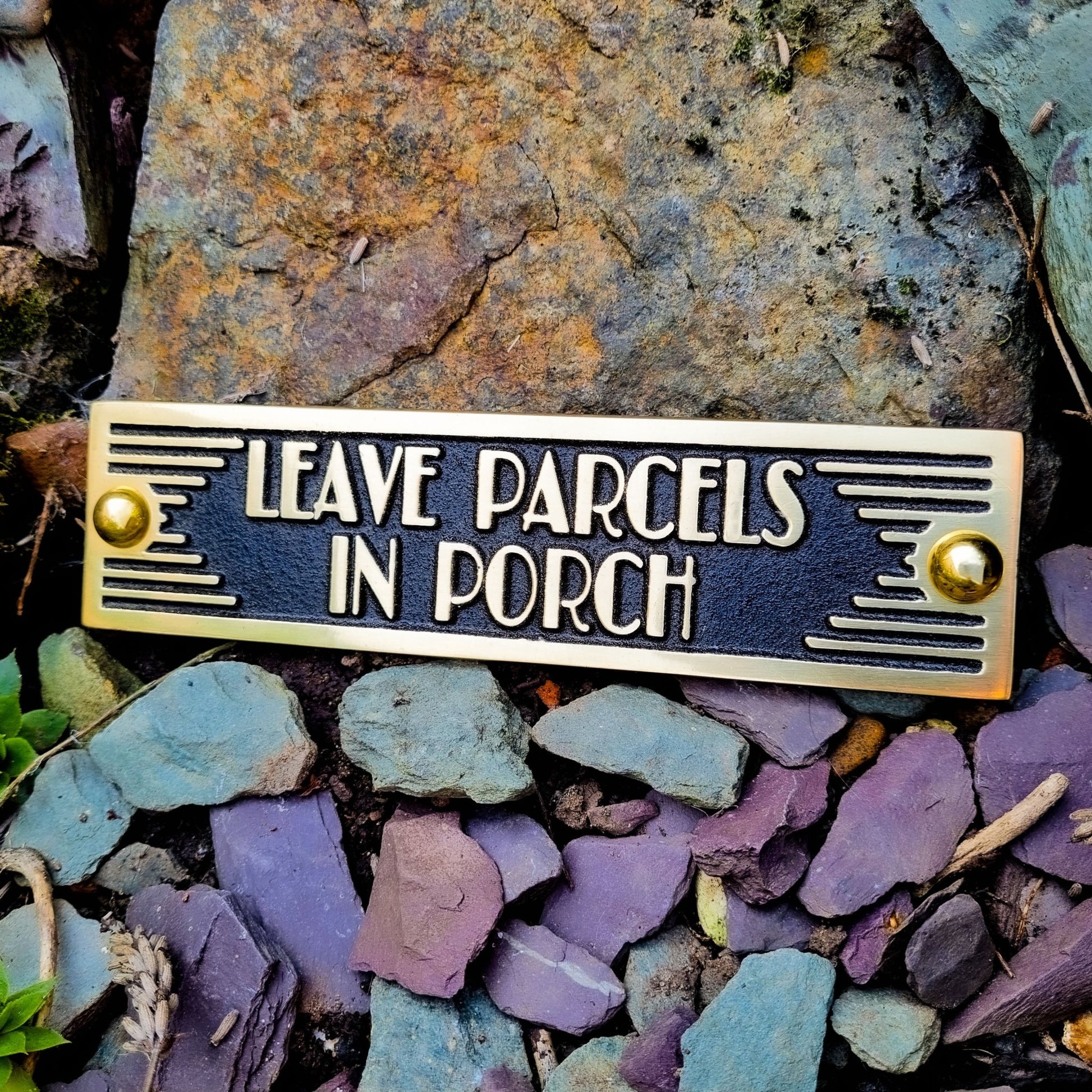 Art Deco 'Leave Parcels in Porch' Door Sign - The Metal Foundry