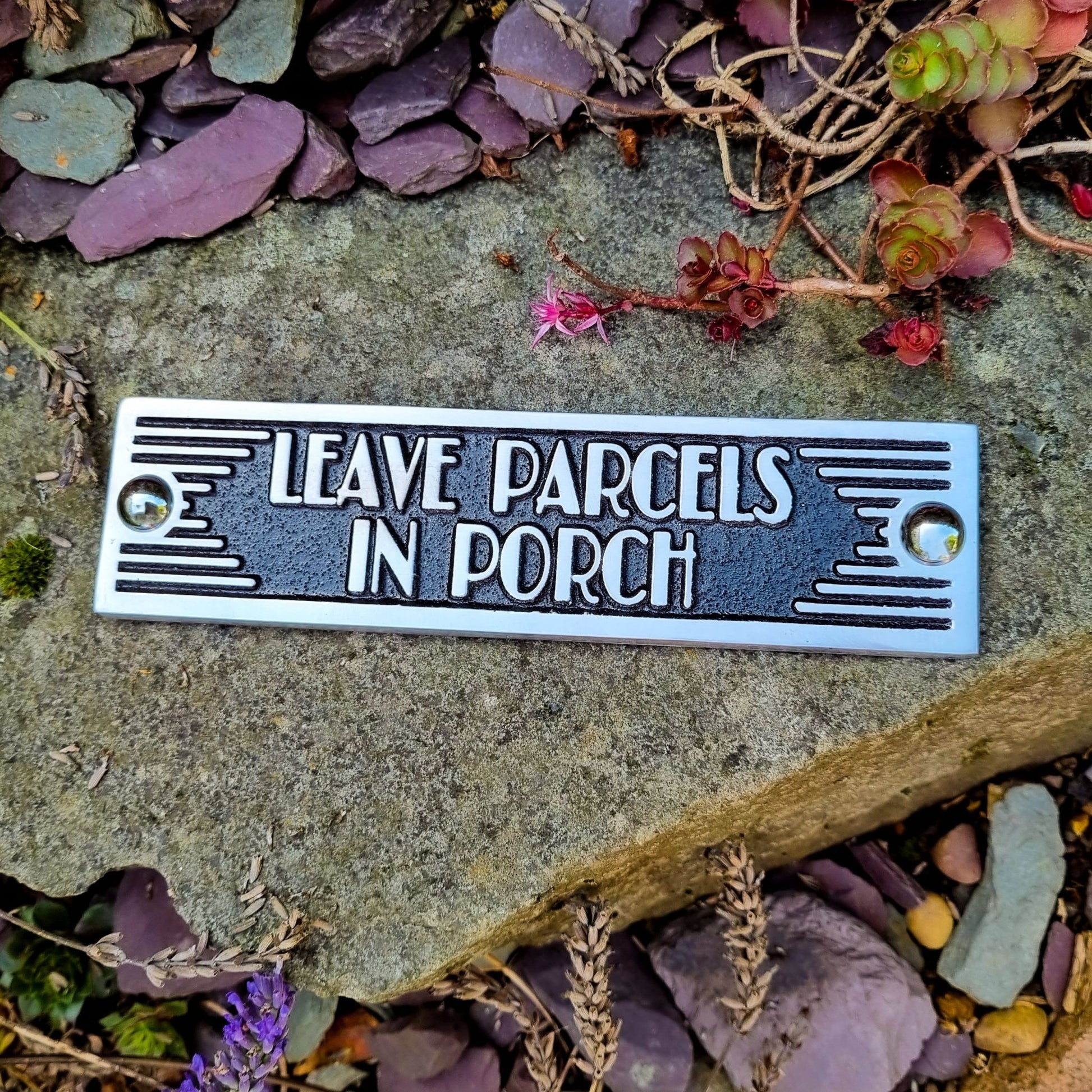 Art Deco 'Leave Parcels in Porch' Door Sign - The Metal Foundry