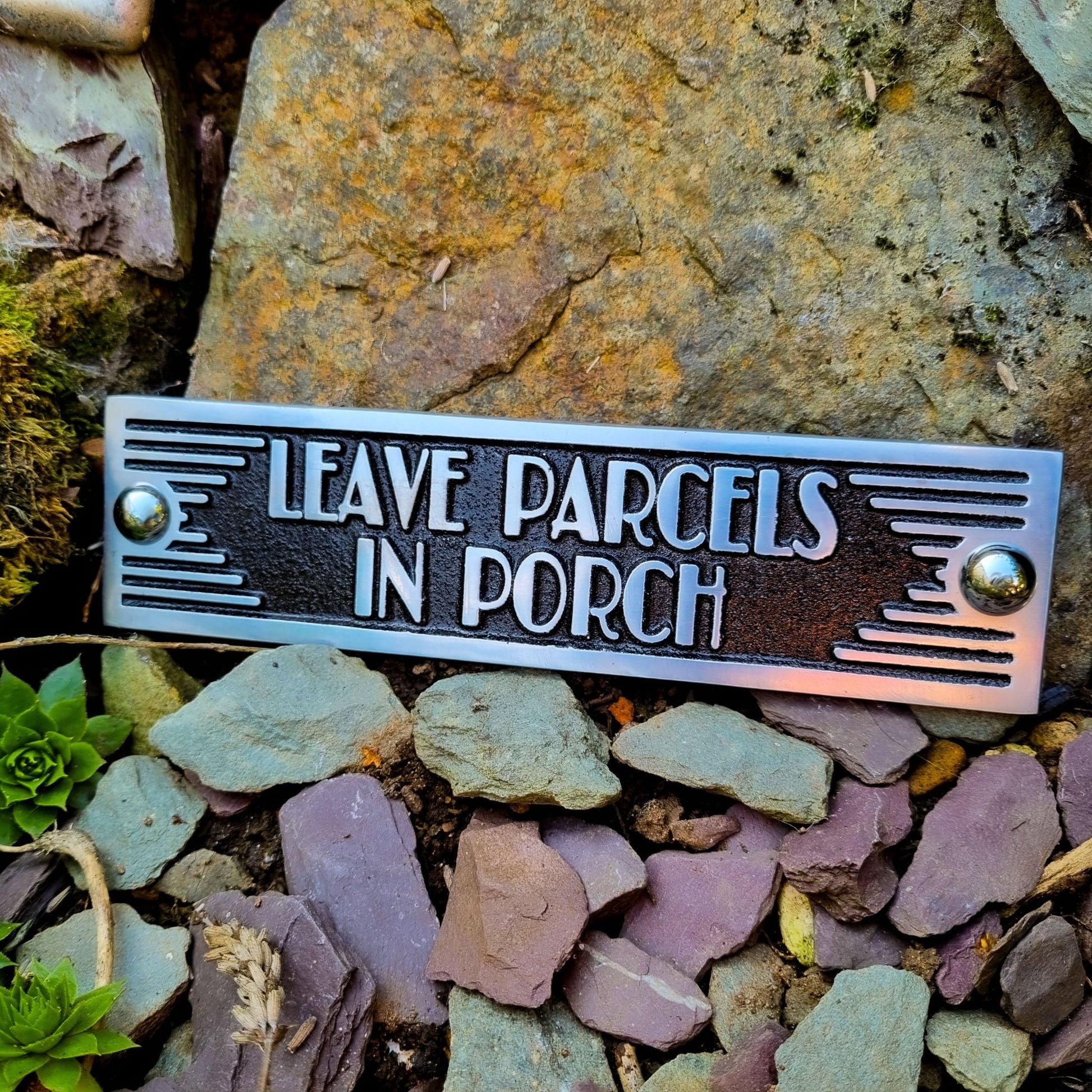 Art Deco 'Leave Parcels in Porch' Door Sign - The Metal Foundry