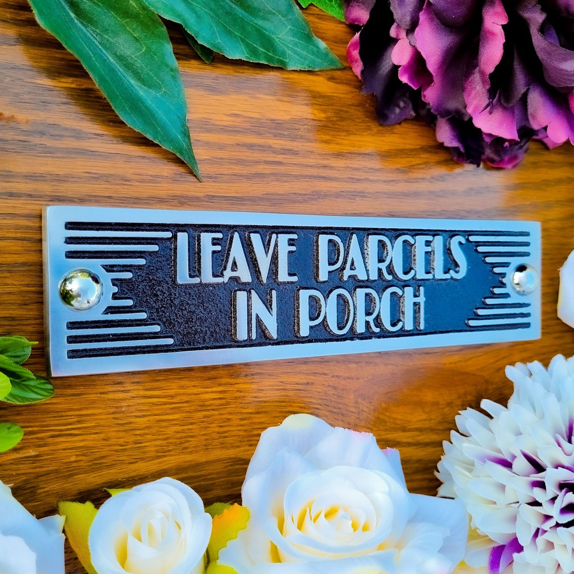 Art Deco 'Leave Parcels in Porch' Door Sign - The Metal Foundry