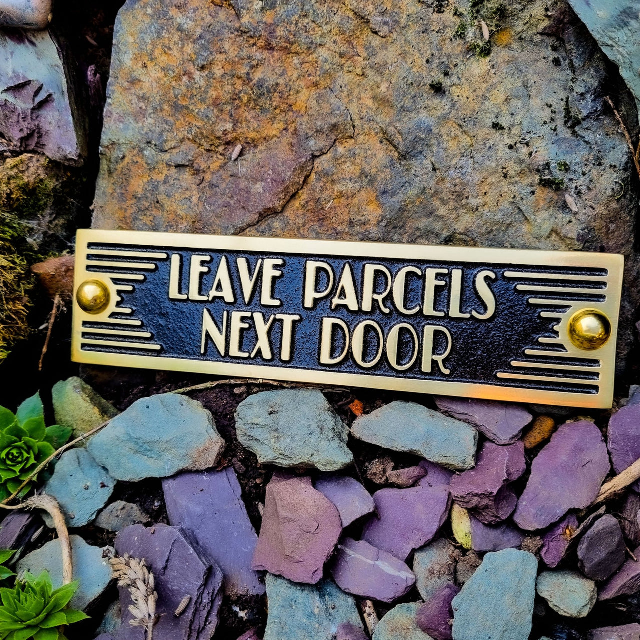 Art Deco 'Leave Parcels Next Door' Door Sign - The Metal Foundry