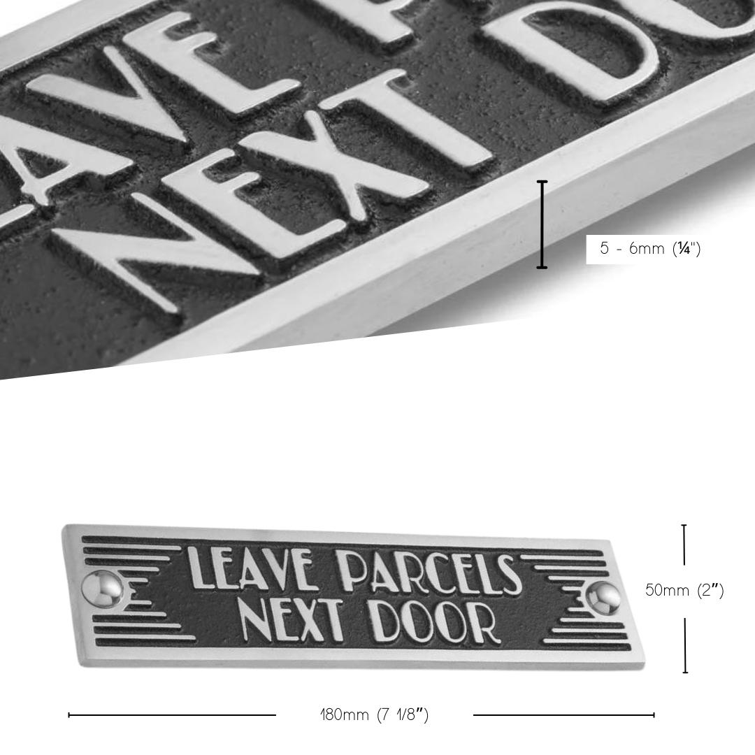 Art Deco 'Leave Parcels Next Door' Door Sign - The Metal Foundry