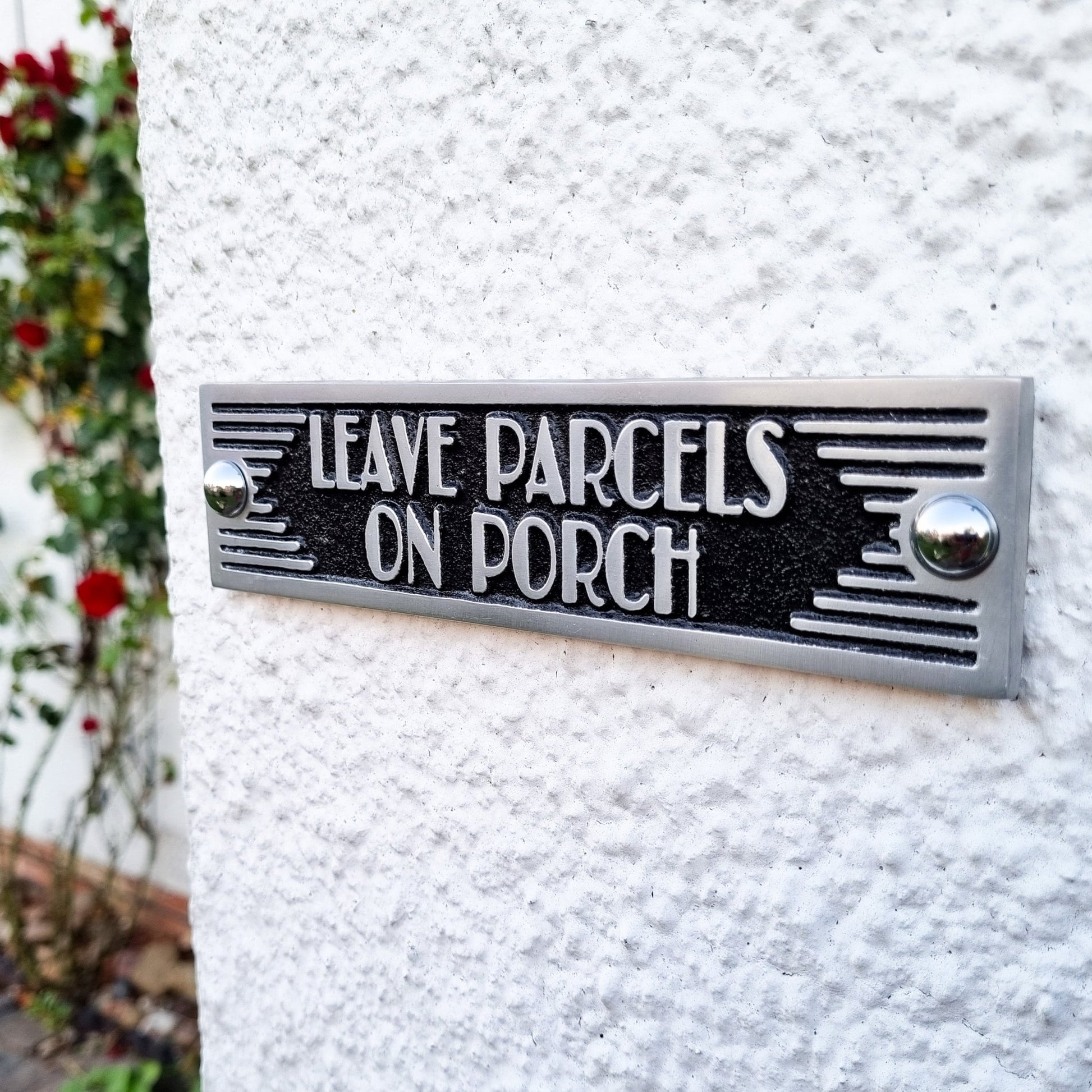 Art Deco 'Leave parcels on Porch' Door Sign - The Metal Foundry