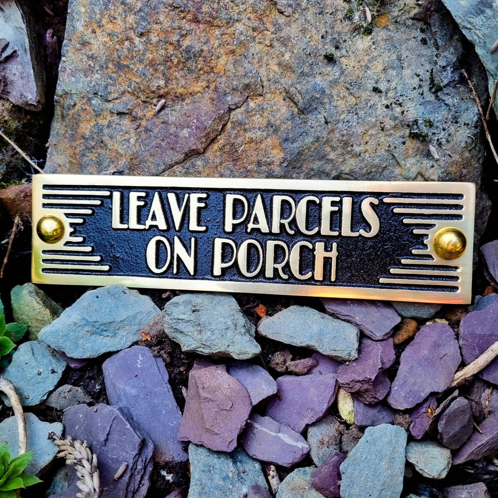 Art Deco 'Leave parcels on Porch' Door Sign - The Metal Foundry