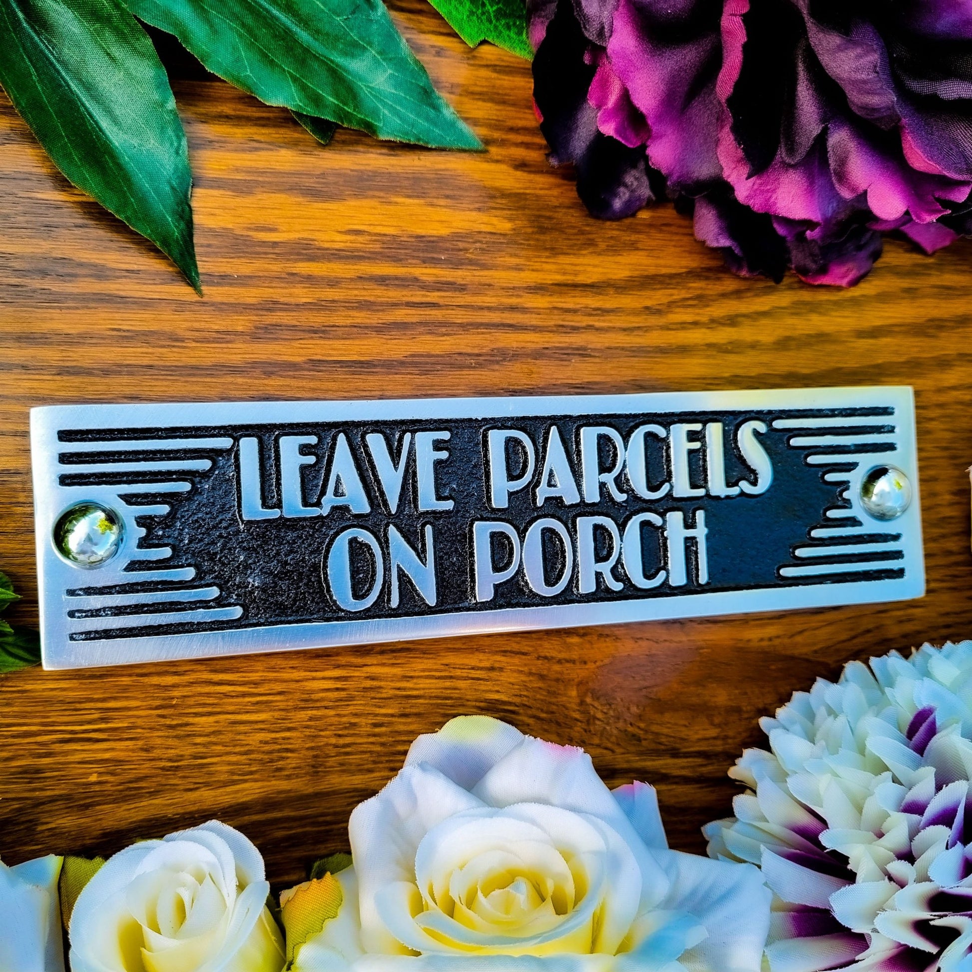 Art Deco 'Leave parcels on Porch' Door Sign - The Metal Foundry