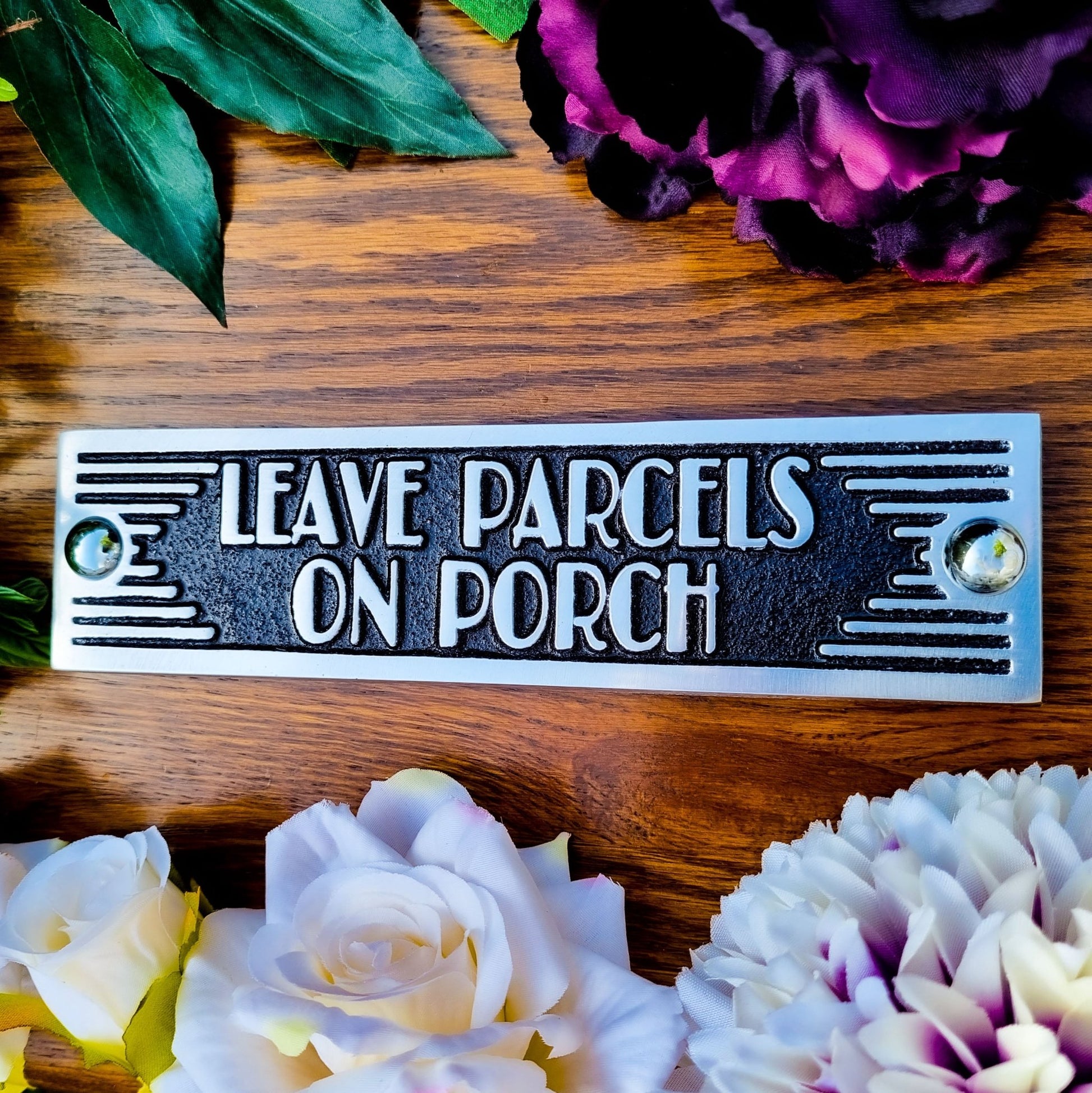 Art Deco 'Leave parcels on Porch' Door Sign - The Metal Foundry
