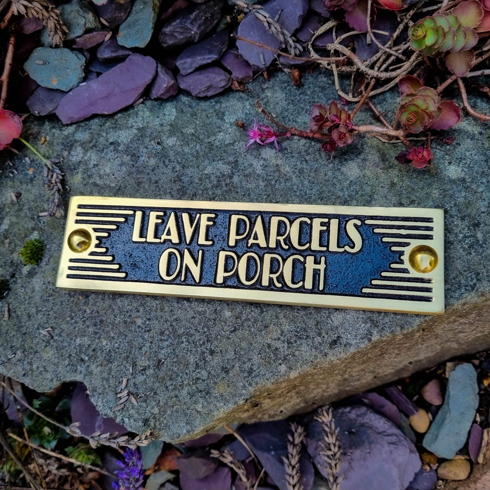 Art Deco 'Leave parcels on Porch' Door Sign - The Metal Foundry
