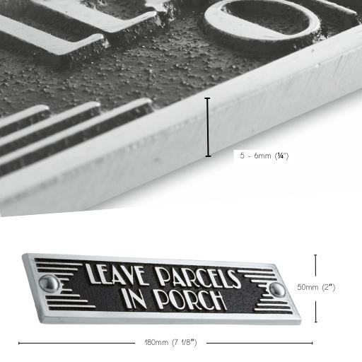 Art Deco 'Leave parcels on Porch' Door Sign - The Metal Foundry