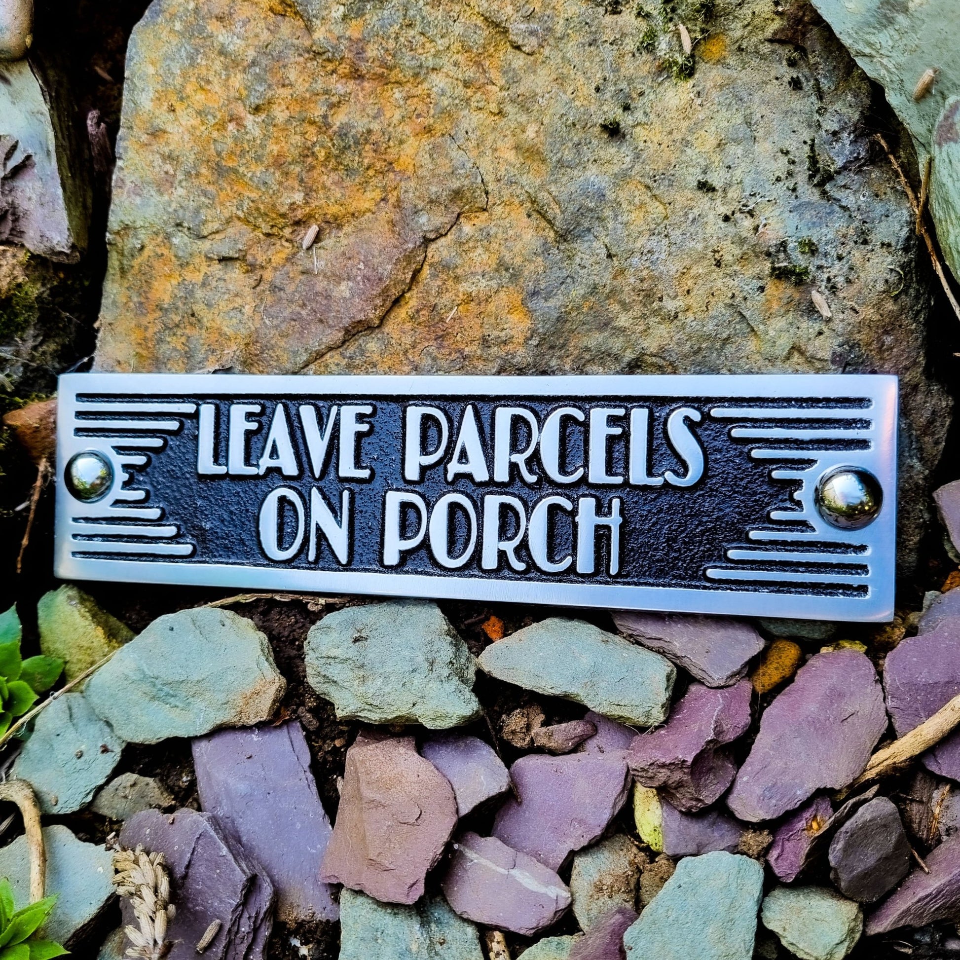 Art Deco 'Leave parcels on Porch' Door Sign - The Metal Foundry