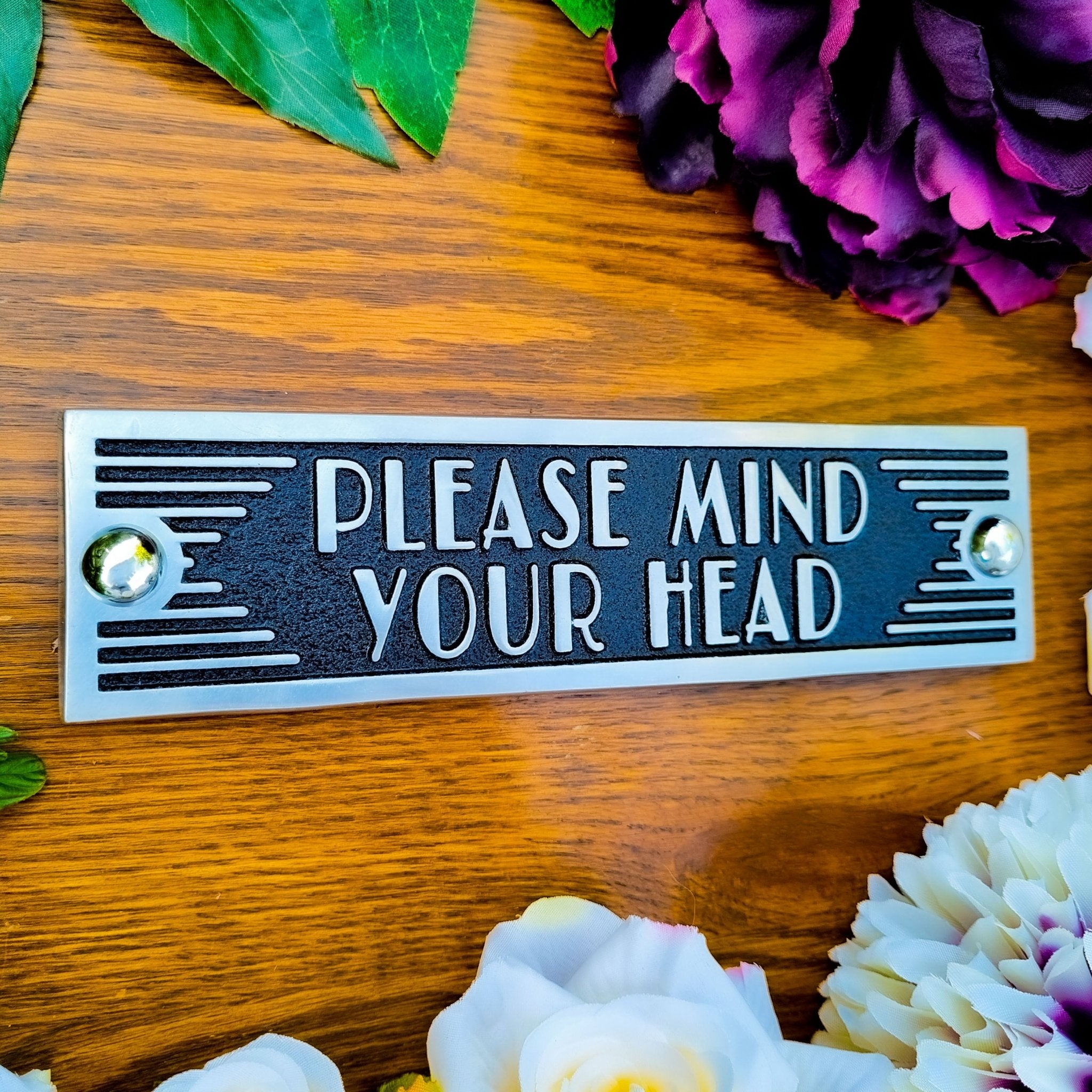 Art Deco 'Mind Your Head' Sign - The Metal Foundry