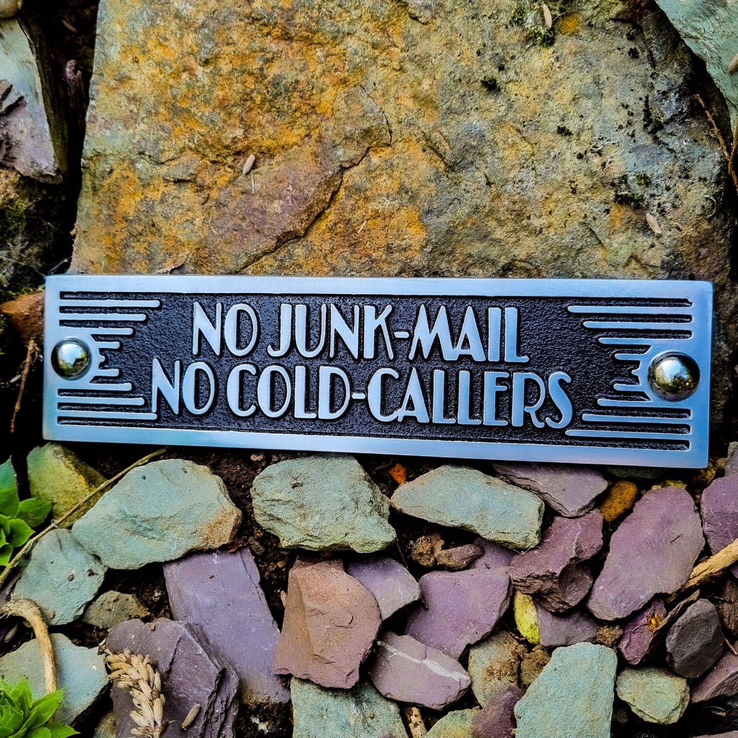 Art Deco 'No Junk Mail No Cold Callers' Door Sign - The Metal Foundry