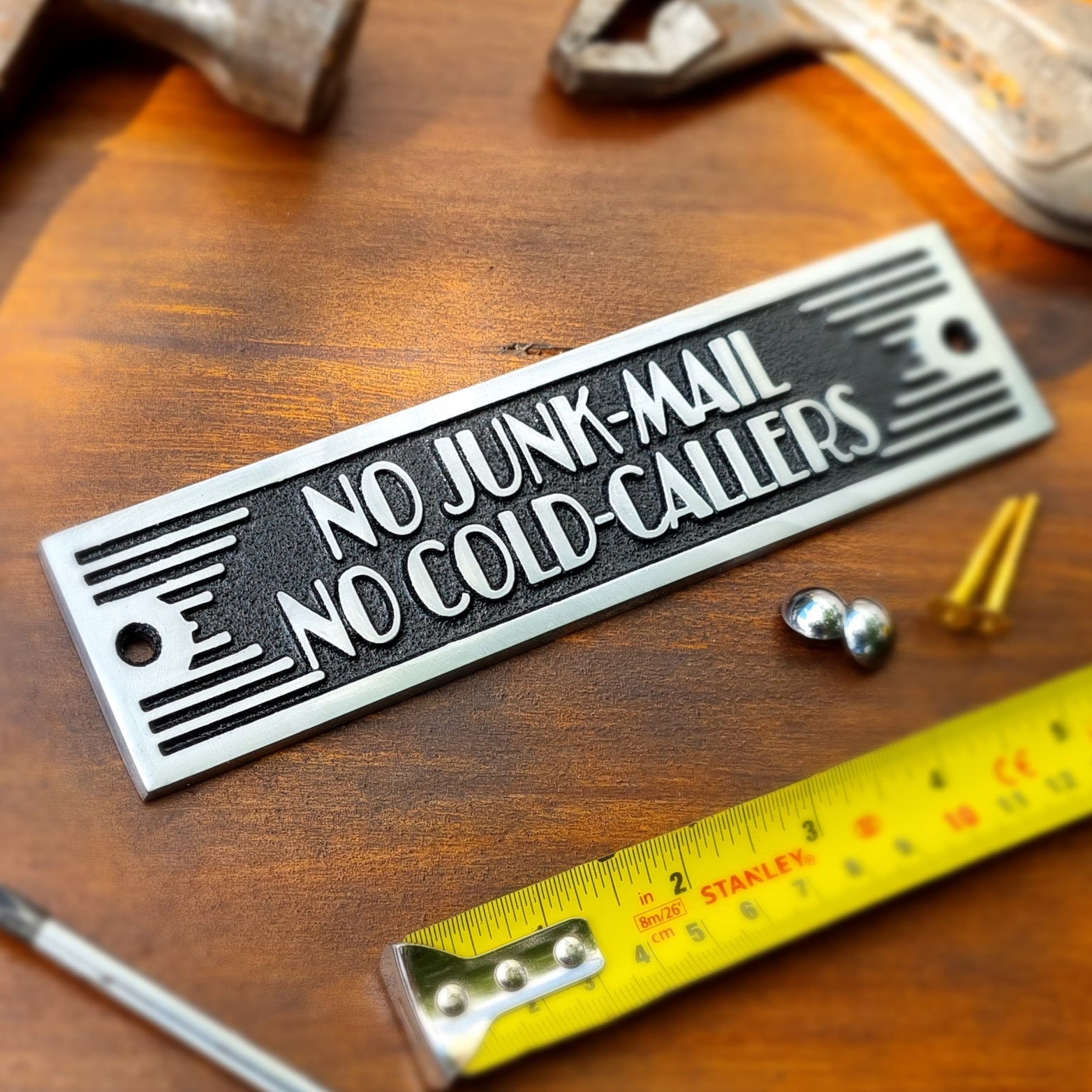 Art Deco 'No Junk Mail No Cold Callers' Door Sign - The Metal Foundry