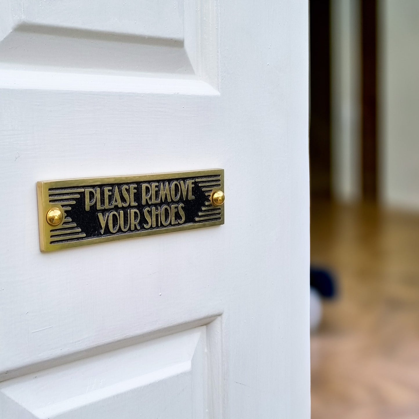 Art Deco 'Please Remove Your Shoes' Sign - The Metal Foundry