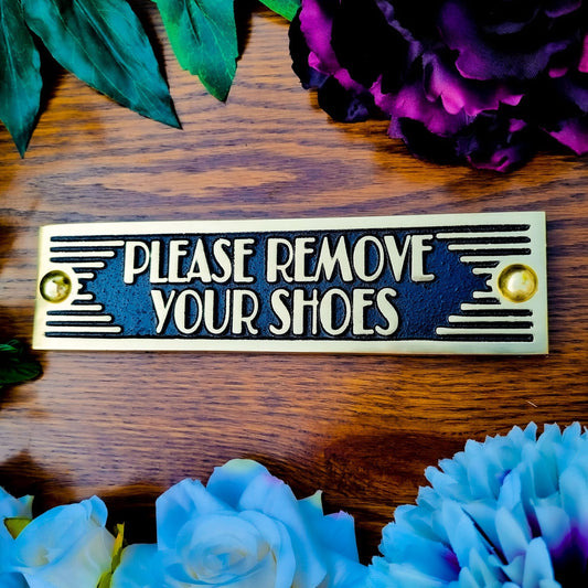 Art Deco 'Please Remove Your Shoes' Sign - The Metal Foundry