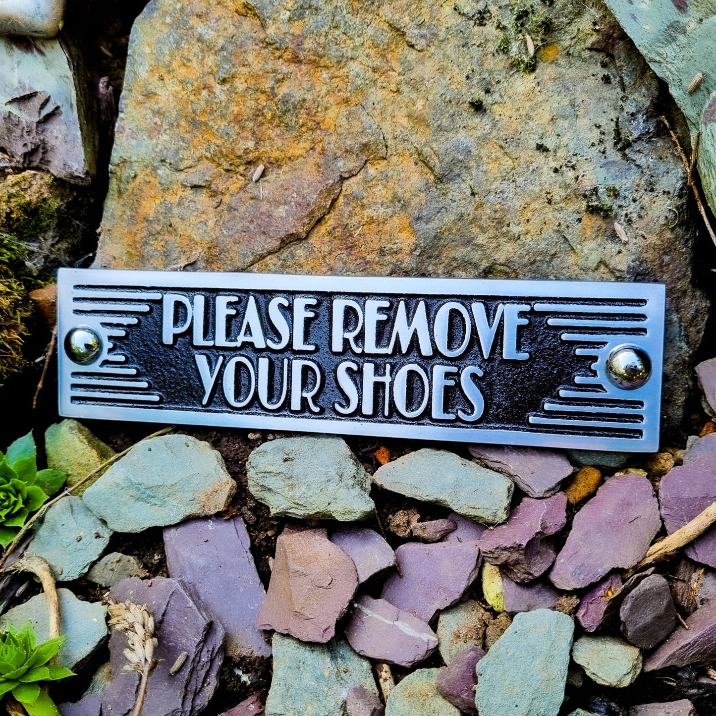 Art Deco 'Please Remove Your Shoes' Sign - The Metal Foundry