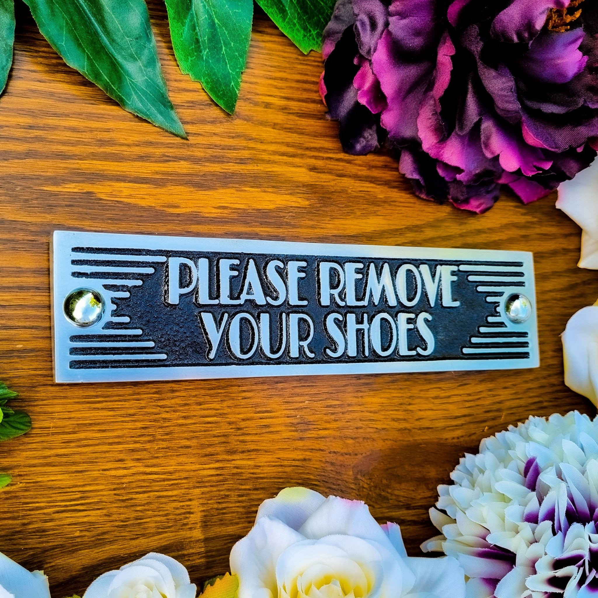 Art Deco 'Please Remove Your Shoes' Sign - The Metal Foundry