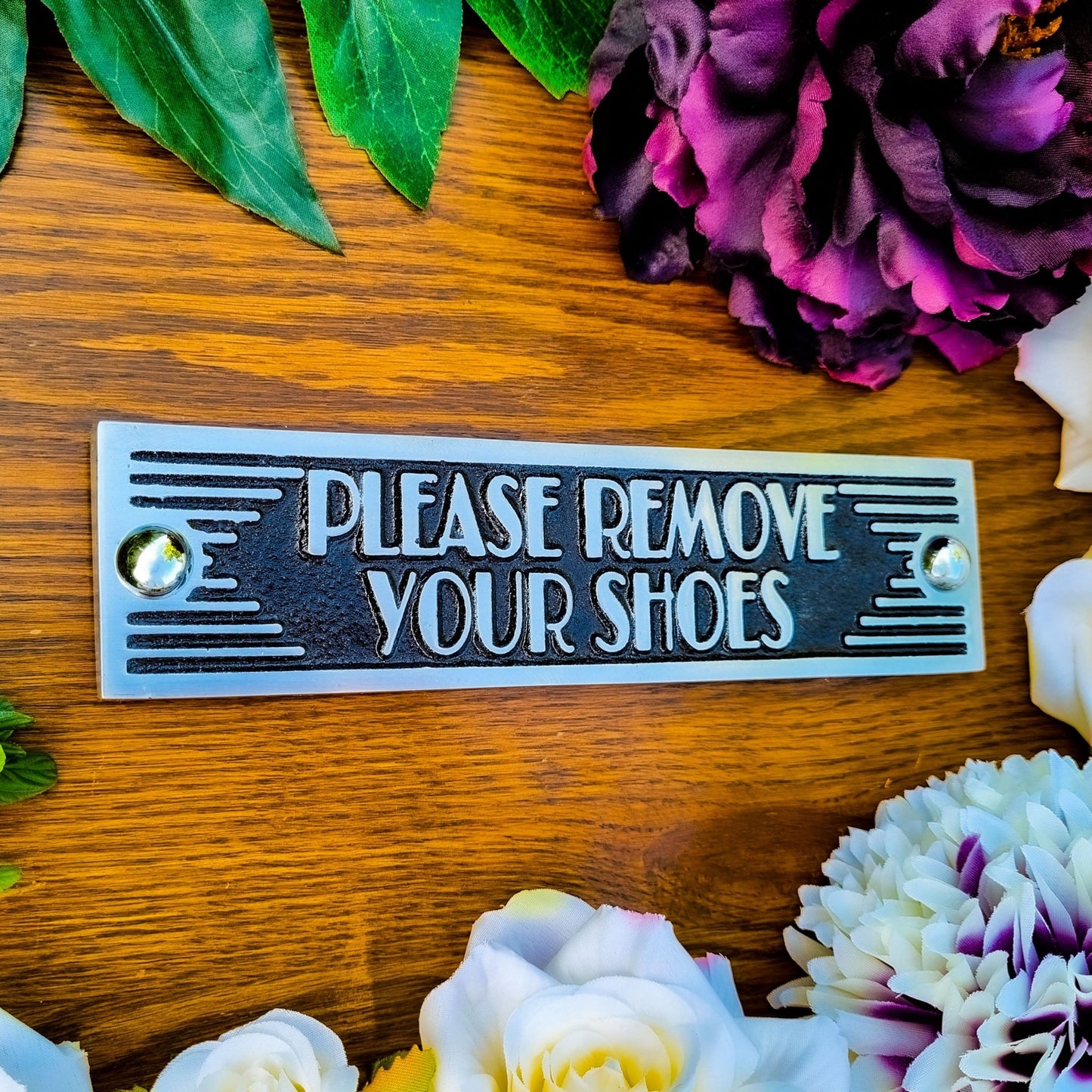 Art Deco 'Please Remove Your Shoes' Sign - The Metal Foundry