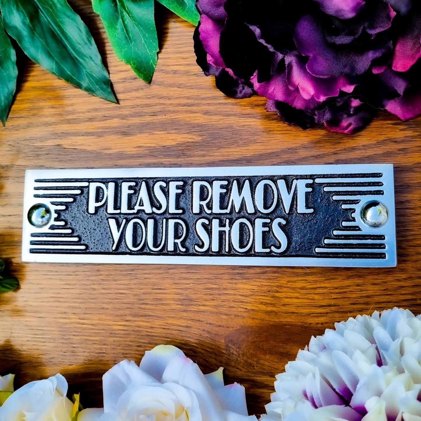 Art Deco 'Please Remove Your Shoes' Sign - The Metal Foundry