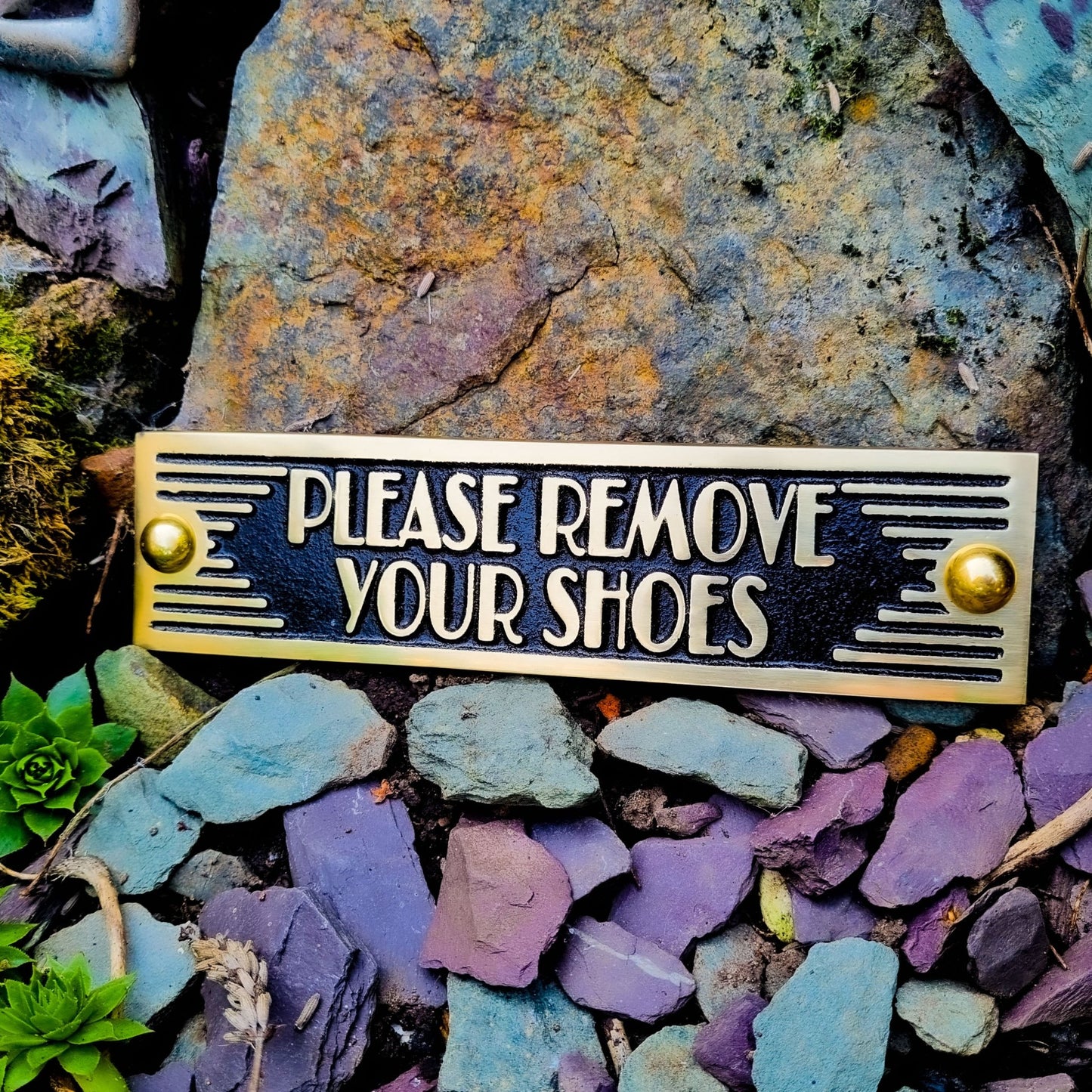 Art Deco 'Please Remove Your Shoes' Sign - The Metal Foundry