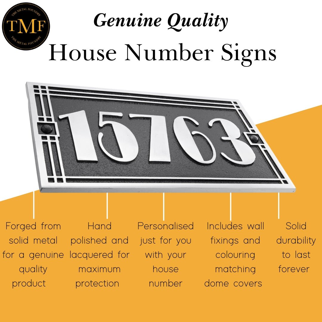 Large Linear Art Deco House Number Sign - The Metal Foundry