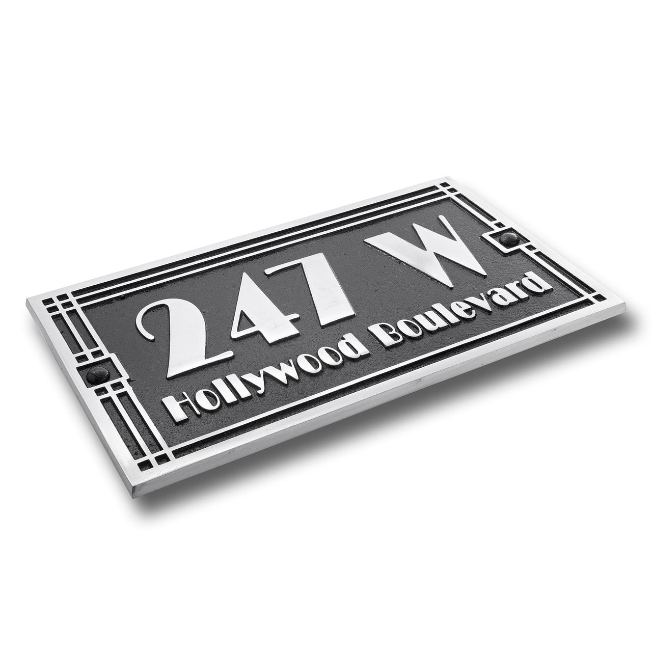 Large Linear Art Deco Street & Number Sign - The Metal Foundry