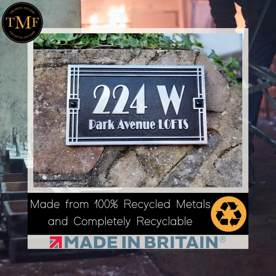 Large Linear Art Deco Street & Number Sign - The Metal Foundry