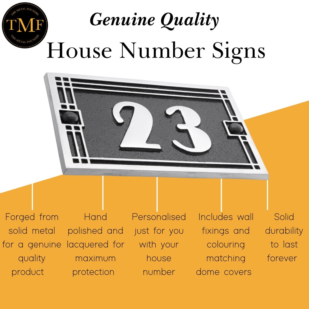 Small Linear Art Deco House Number Sign - The Metal Foundry